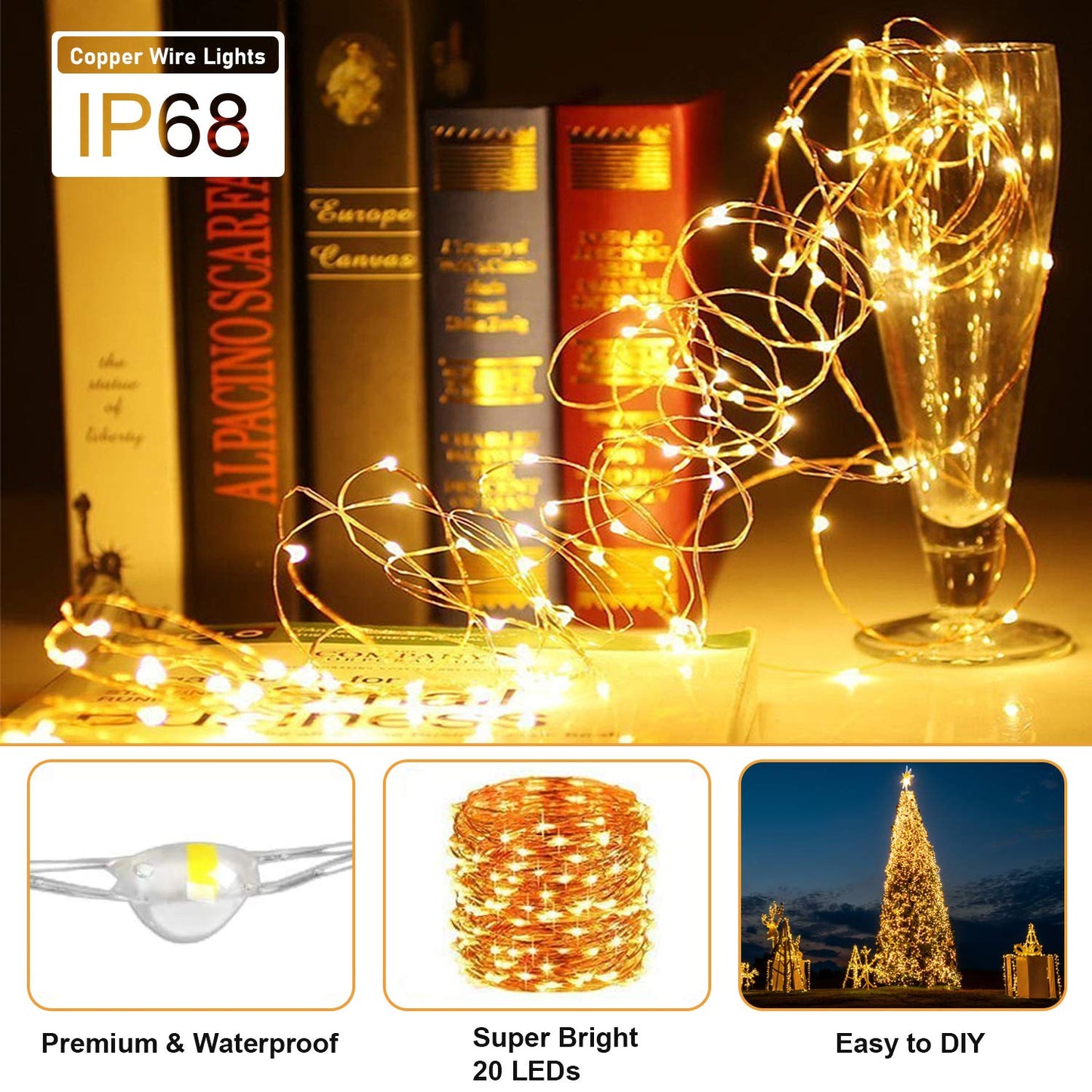 Merfino 12 Pack Fairy Lights, Warm White, Battery Operated, 20 LEDs, Waterproof, 7Ft, Model ZLDC01#