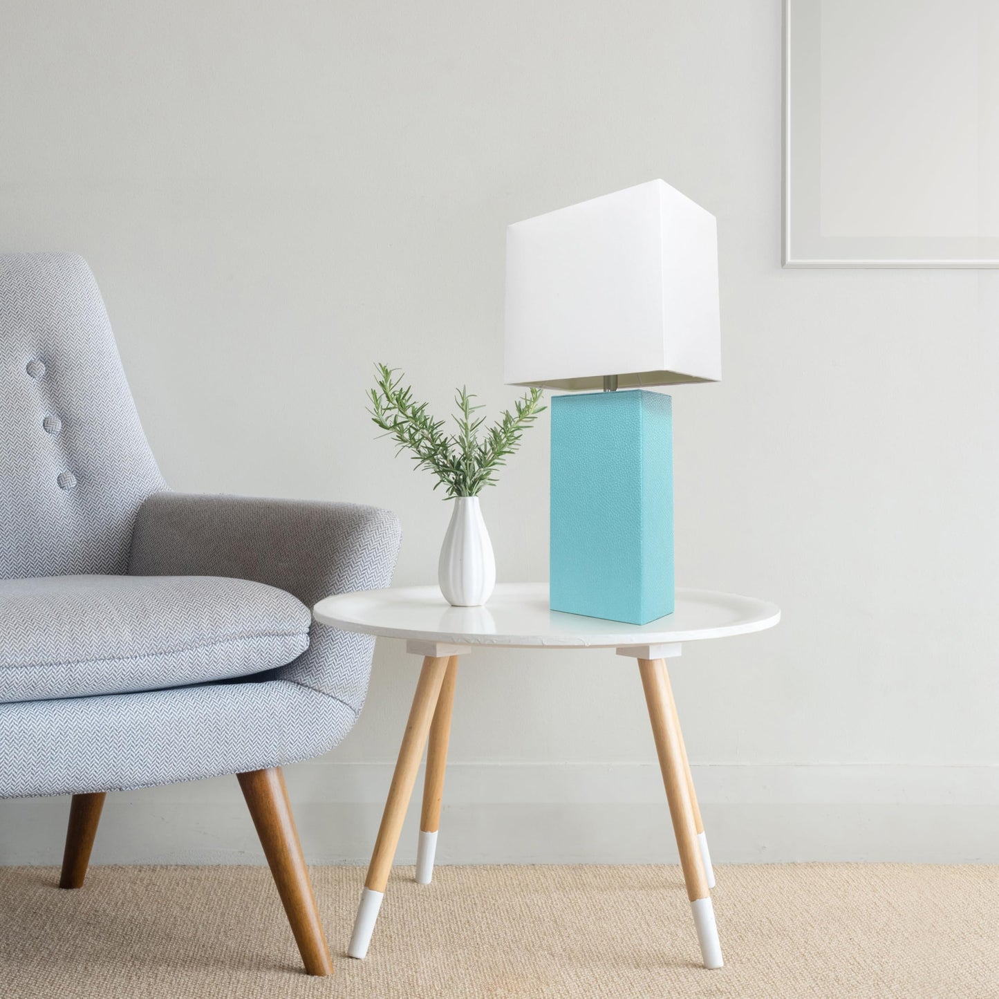 LALIA HOME Bedside Table Lamp, 21in Modern Design, Aqua Fabric Shade, Model 1270-LHT-3008-AU, Wood & Metal Base