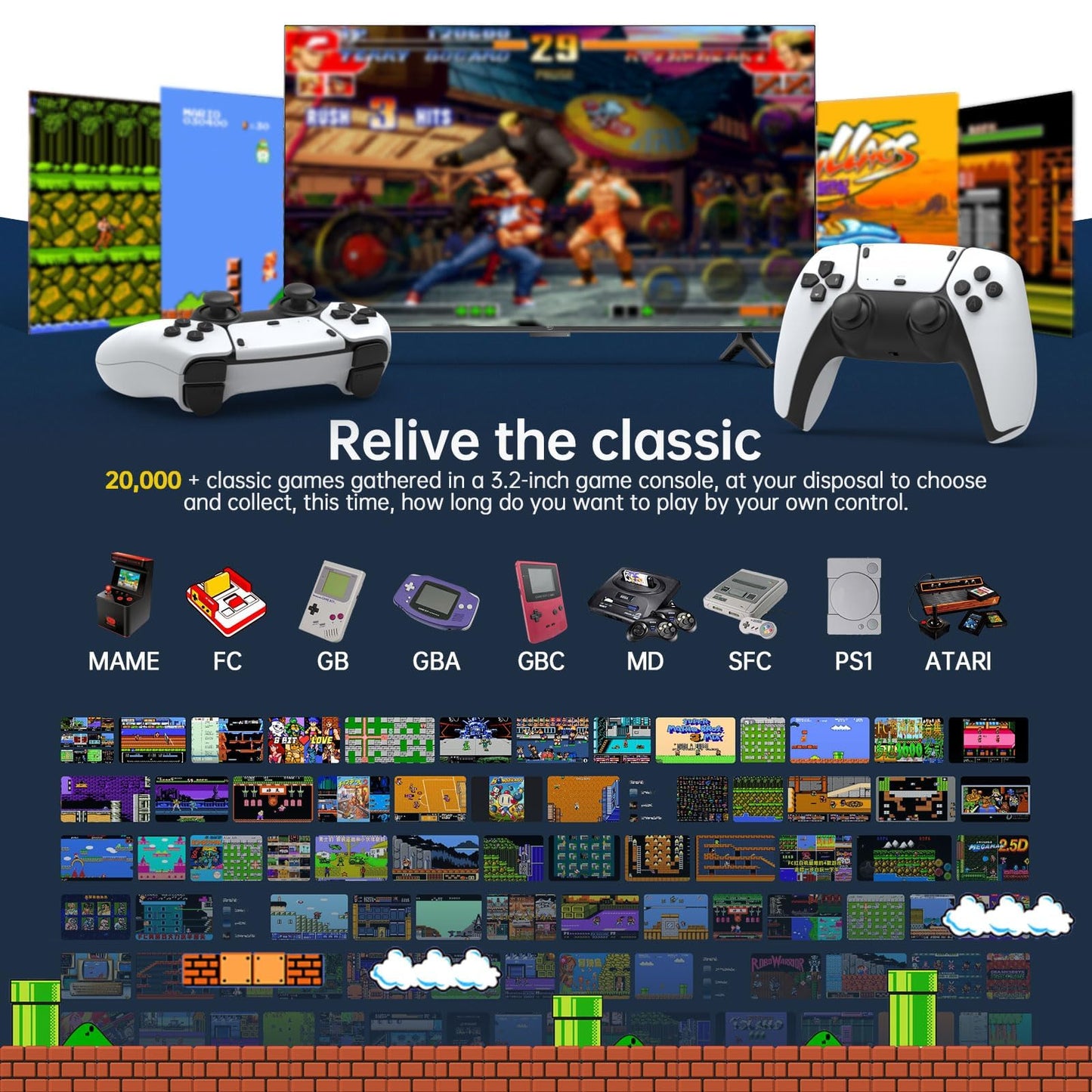 Wireless Retro Game Console, Retro Game Stick with Built-in 23 Emulators, 64GB,20,000+ Games, 4k Hdmi Output, and 2.4GHz Wireless Controller, Plug and Retro Play Video Games for TV(White)