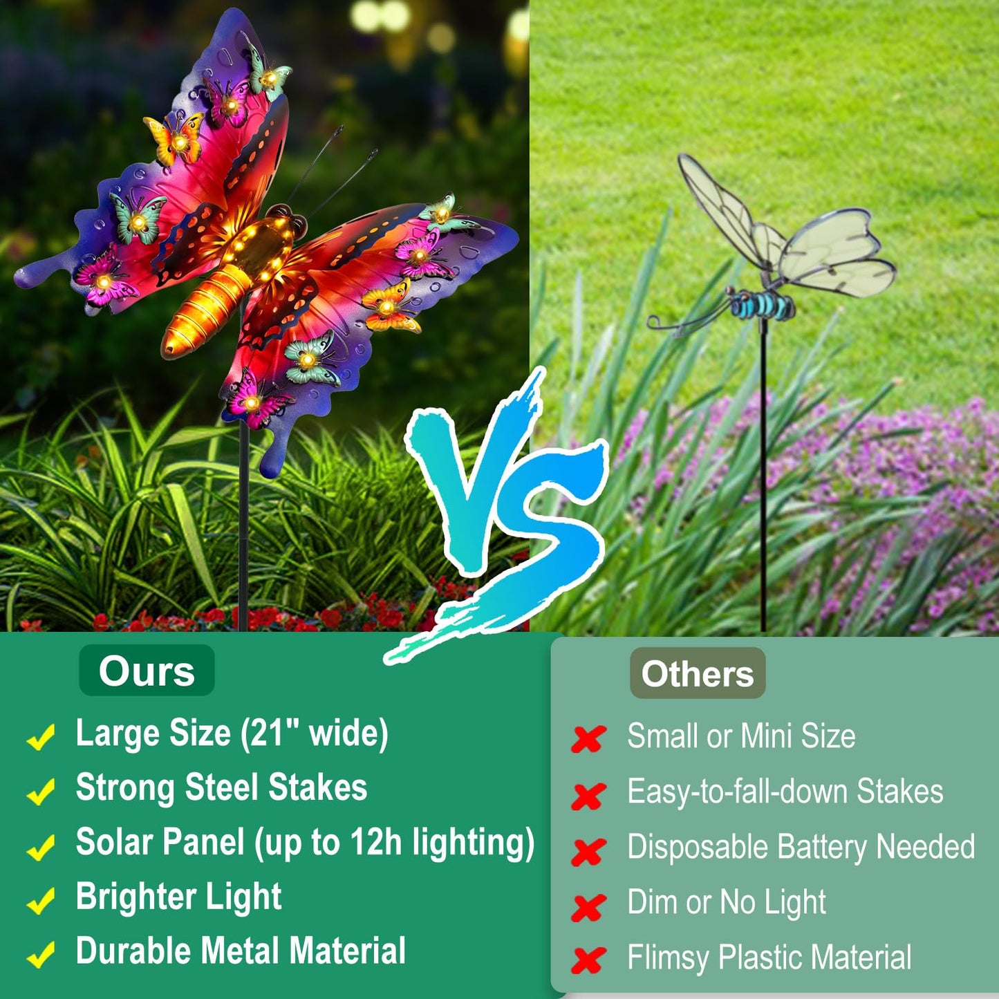 Solar Garden Lights Outdoor Butterfly Garden Decor Large 41 Metal Decorative Lights Waterproof Butterfly Outside Decoration Patio Yard Porch Birthday Gardening Gifts For Mom Women Purple