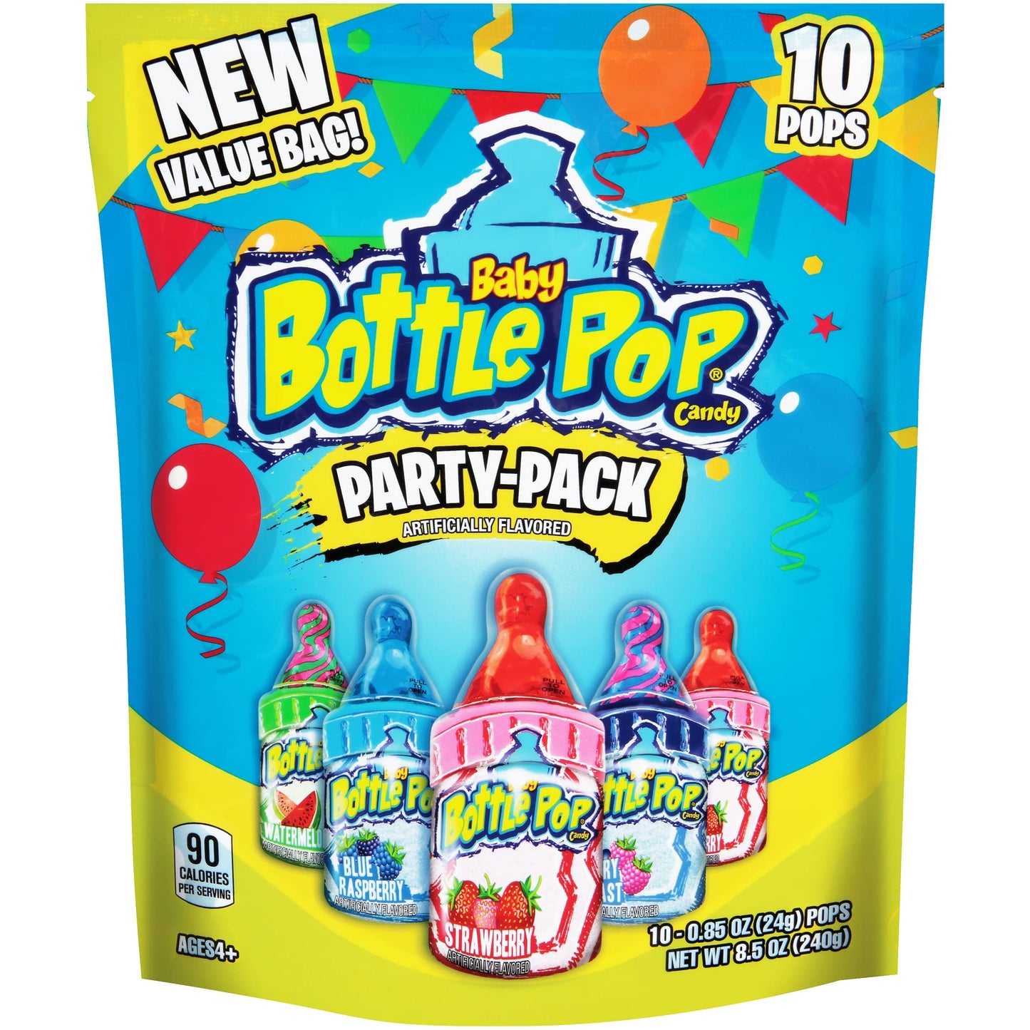 Baby Bottle Pop Halloween Bulk Candy Lollipops 10 Ct - Individually Wrapped Hard Candy w/ Powdered Sugar Dip in Assorted Fruity