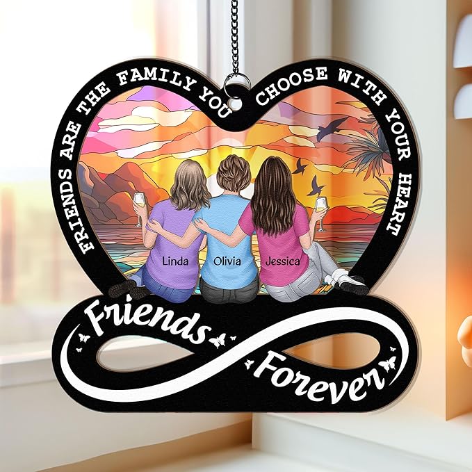 Macorner Personalized Window Hanging Suncatcher Ornament - Friendship Gift for Women, Birthday Present, Best Friend Gift - Forever Family Choose With Heart