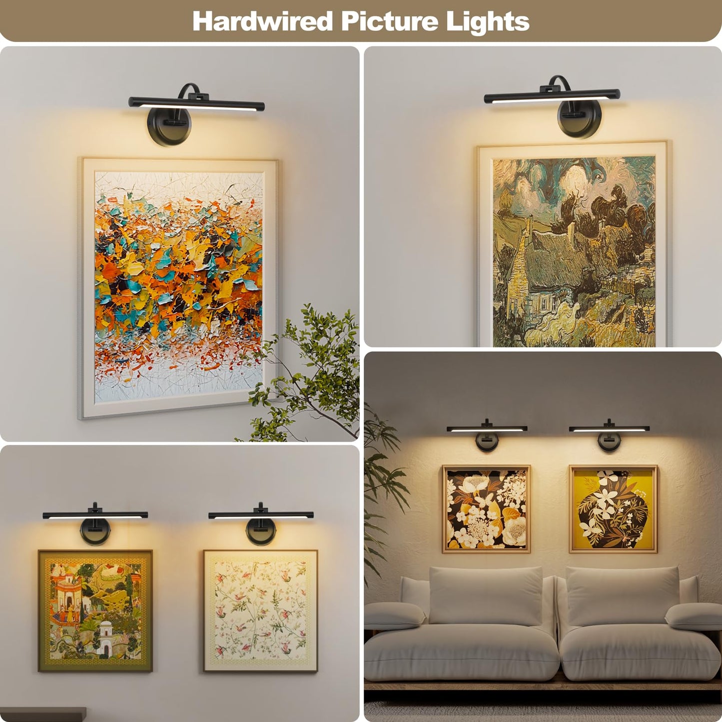 Black Picture Lights For discomfort-reducingtings Hardwired Led Wall Art Lighting 15.75 Dimmable Full Metal Gallery Light Modern Portrait Artwork Picture Frame Light With Single Swing Arm 9W 2700K Warm White