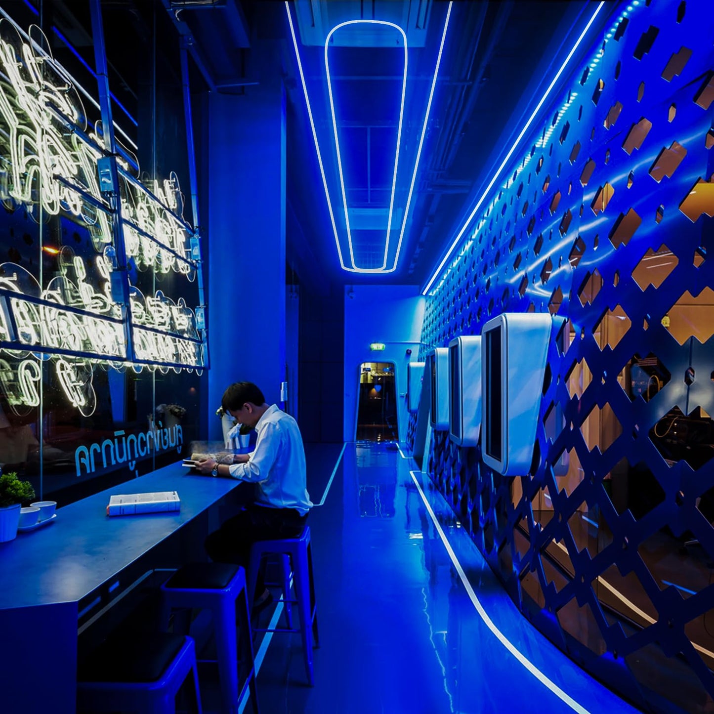 Gzbtech Flexible Led Neon Rope Lights 66Ft Ac 110-120V Waterproof Strip Light 120 Leds/M Cuttable Connectable Neon Lighting For Indoor Outdoor Home Decor/Commercial Building Use-Blue 20M