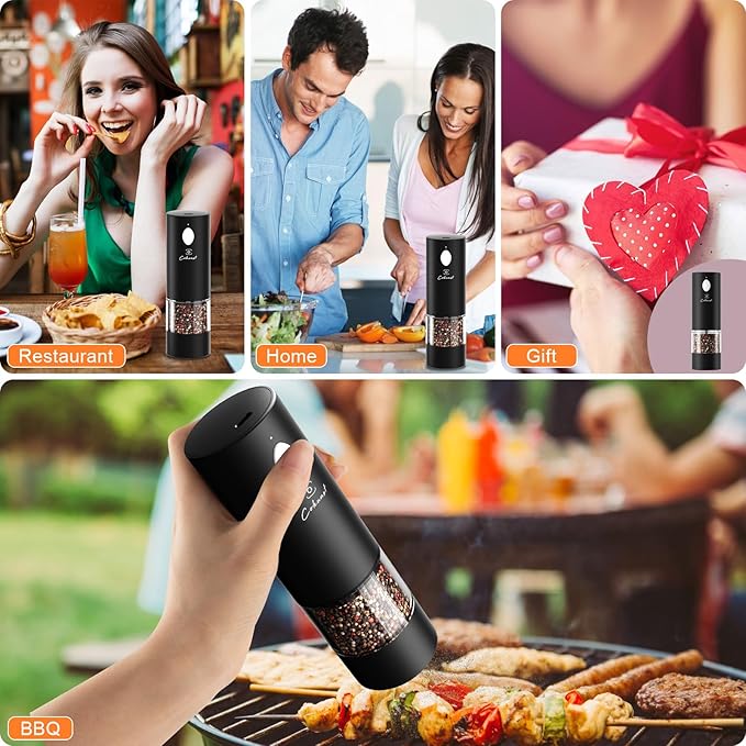 Electric Pepper or Salt Grinder, COKUNST USB Rechargeable Automatic Pepper Grinder with Visual Silo & LED Light, Black Pepper Grinder Mill Refillable Washable, One Hand Operated, Fits in Home Kitchen