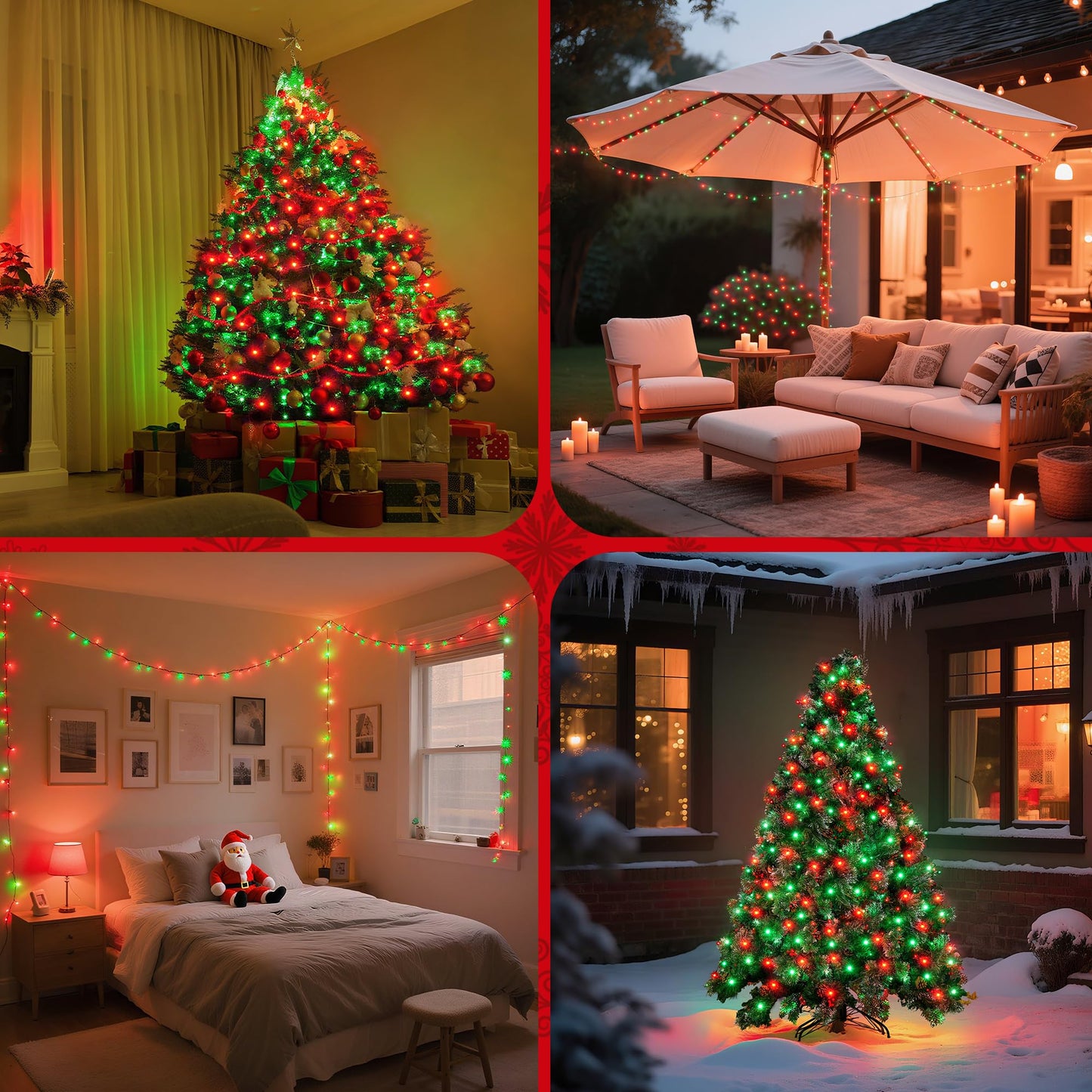 Wbao Christmas Lights Indoor Outdoor 500Led 174Ft Super Bright Led Christmas String Lights With Ul Certified 8 Lighting Modes Timer Memory & Waterproof For Trees Patio Party Decor Red Green