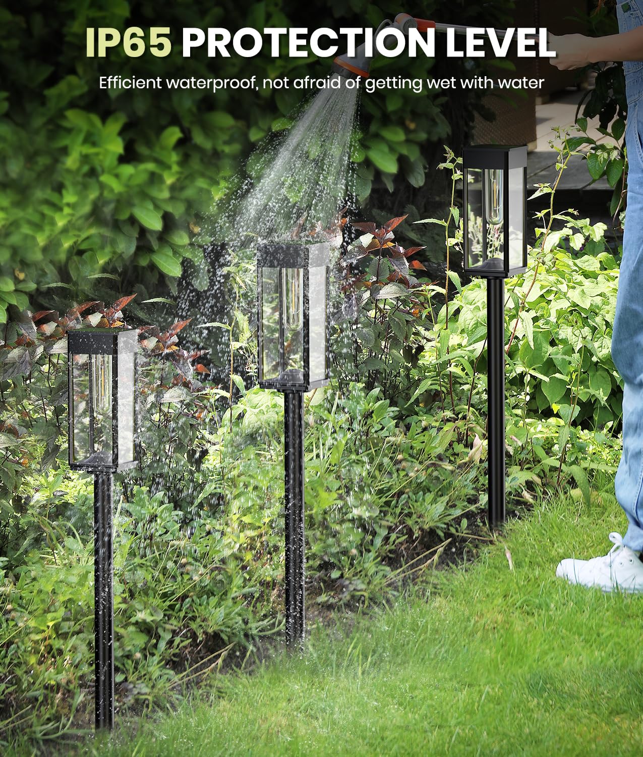 NEWMESSI Solar Pathway Lights, IP65 Waterproof, 2 Pack, Cool White, Plastic, Model PW-T-002B