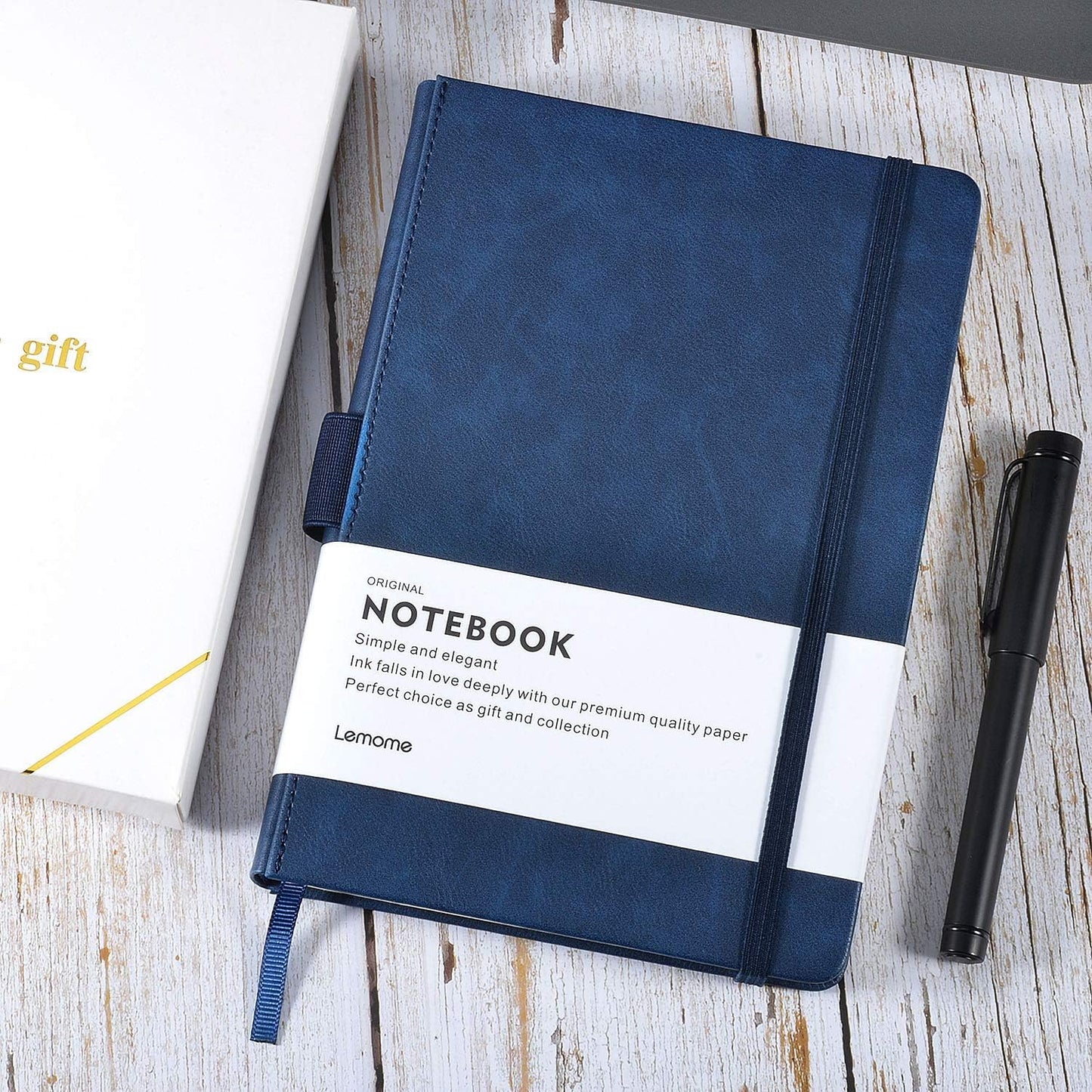 Thick Classic Notebook with Pen Loop - A5 College Ruled Hardcover Writing Notebook with Pocket + Page Dividers Gifts, Banded, Large, 180 Pages, 8.4 x 5.7 in