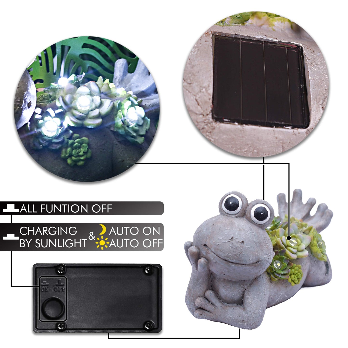 TERESAS COLLECTIONS Frog Garden Statue with Solar Light, Waterproof Resin, 5.5in, Gray, Cute Decor for Indoor/Outdoor