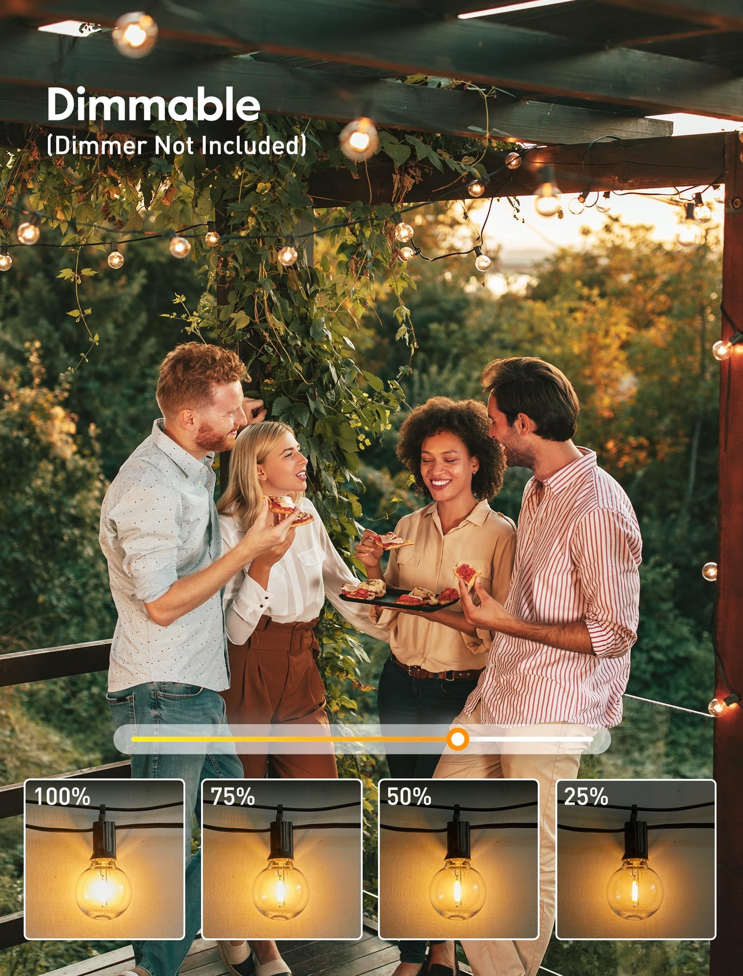 Brightown Led Outdoor String Lights - 150Ft With 75 Dimmable Edison Bulbs, Waterproof Black Connectable Patio Lights For Party & Christmas