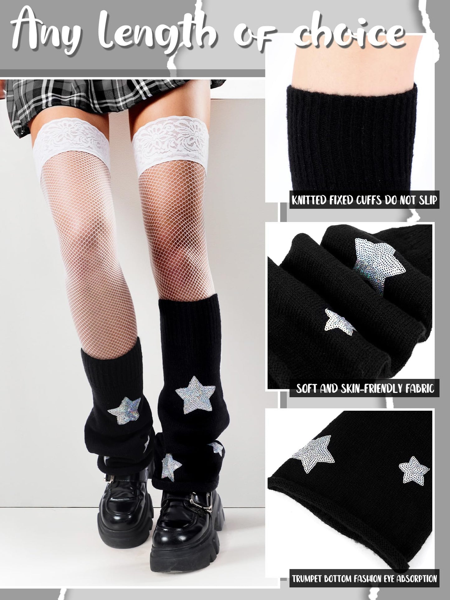 Geyoga 6 Pairs Y2k Accessories Harajuku Winter Leg Warmers Girls Gyaru Japan Kawaii Leg Warmers Goth Lolita Knit Boot Socks(Gyaru Style)
