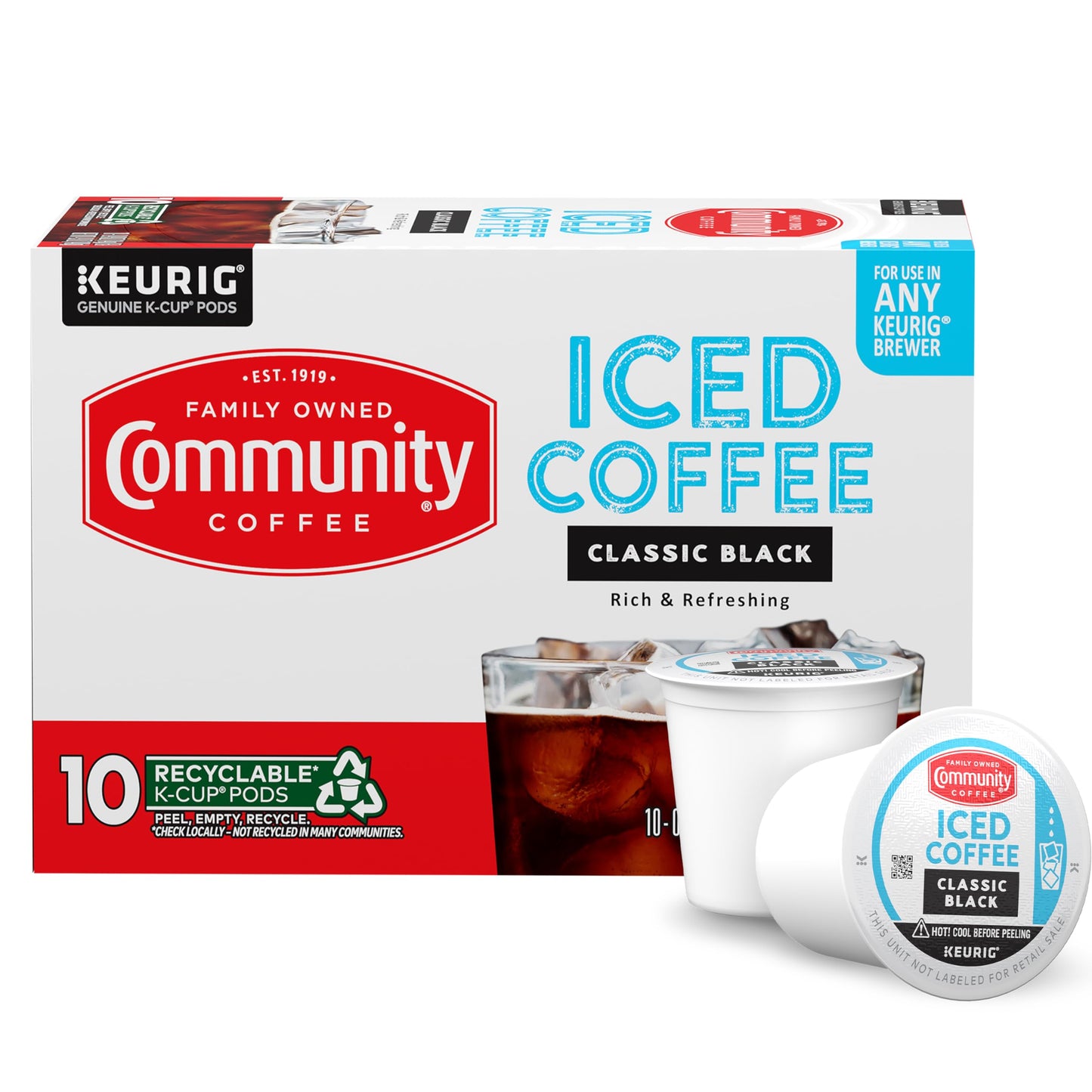 Community Coffee Classic Black 10 Keurig Iced Coffee Pods Dark Roast Compatible with all K-Cup malt-inspired 10 Count (Pack of 1)