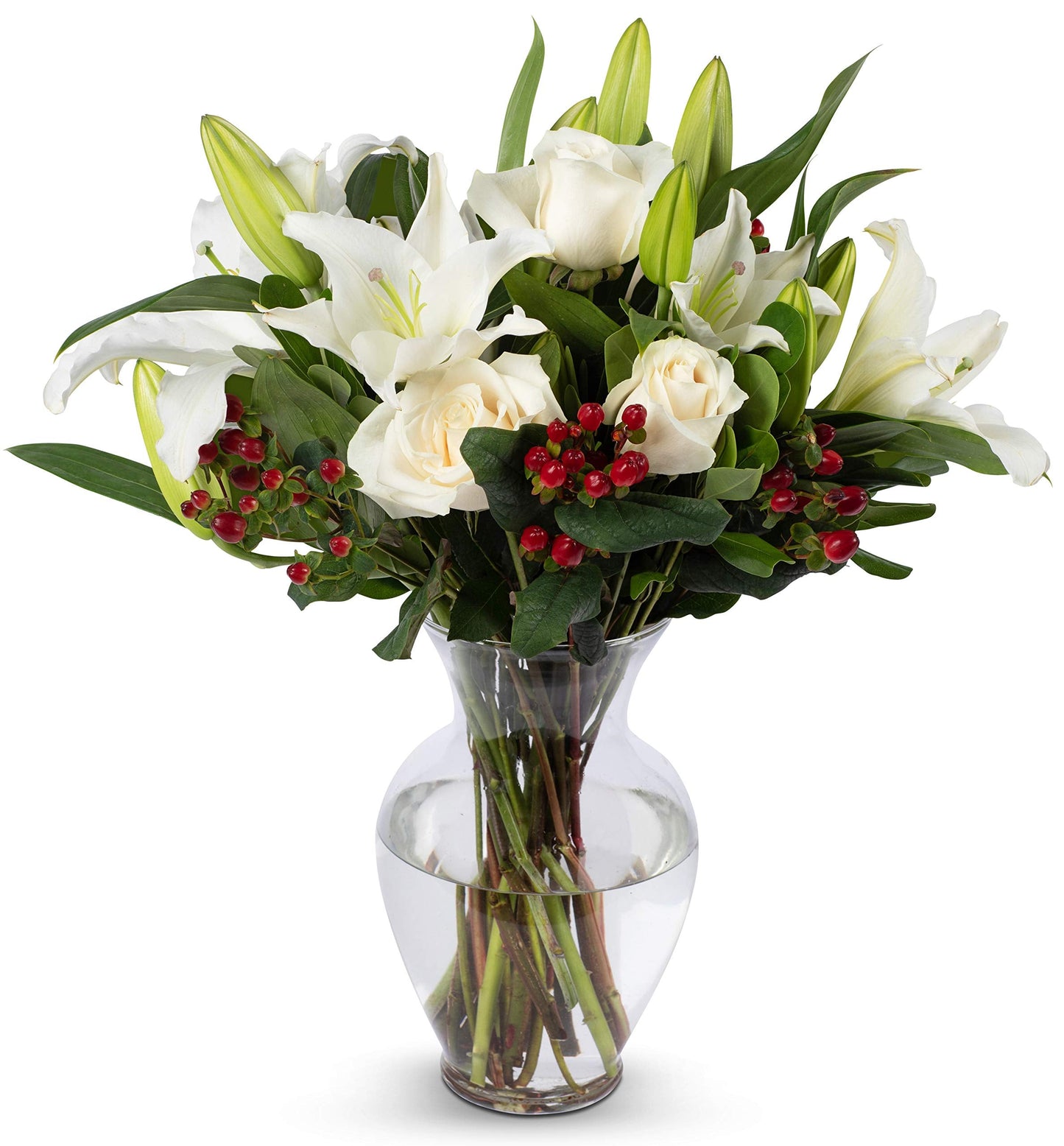 Benchmark Bouquets - White Elegance (Glass Vase Included) - Fresh Flowers for Delivery - Gift for Graduation, Birthday, Annivers