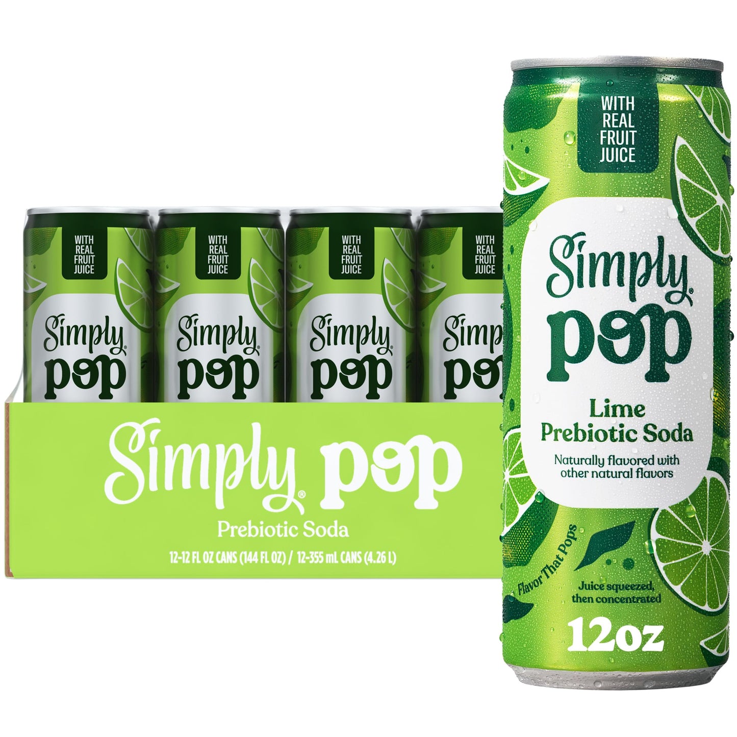 Simply POP Prebiotic Soda Lime Cans 12 fl oz 12 Pack