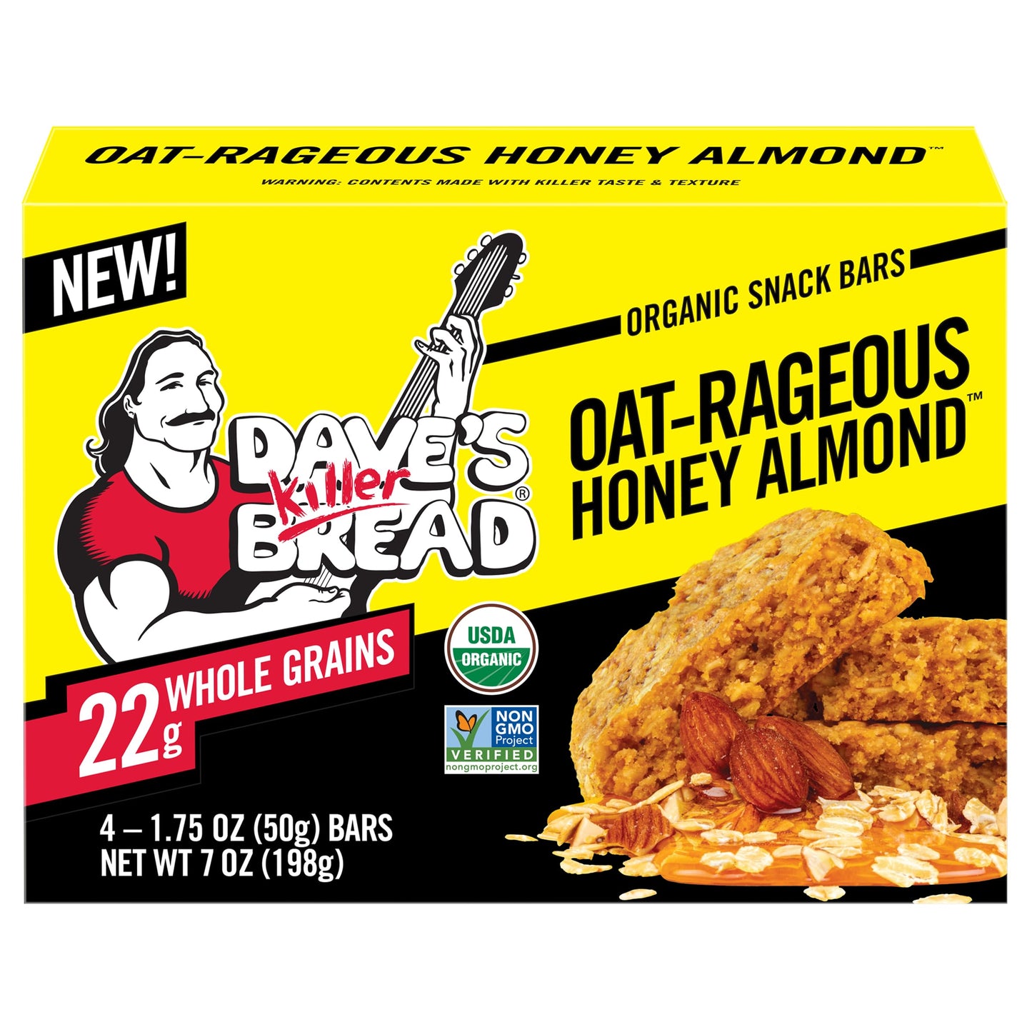 Daves Killer Bread Oat-Rageous Honey Almond Organic Snack Bars 4 Individually Wrapped Snack Bars