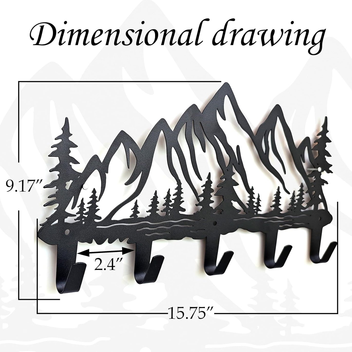 Metal Mountain Coat Hooks Wall Art Decor-Mountain Hangers and Key Holder-Clothes Hat Rack and Backpack Hanger Decor for Storage, Living Room, Hallway, Office (Black)