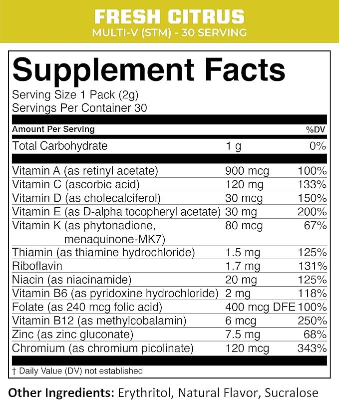 MTN OPS Multi-V, Daily Multivitamin for Women & Men with Immune Support, Safe for Kids, Gluten Free STM Packs, Variety of Flavors, 30 Servings