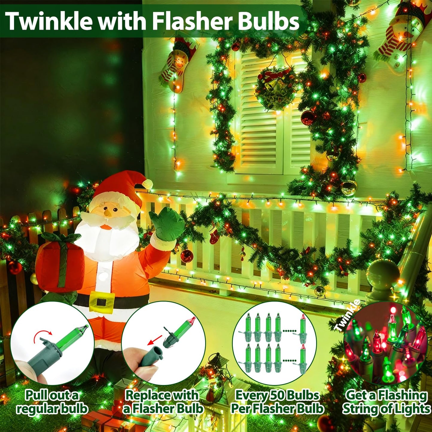 Cxlho Christmas Lights 25Ft 100 Count Incandescent Bulbs Red And Green Mini Lights With Green Wire For Christmas Tree Garland Wedding Party Home Indoor & Outdoor Festival Decoration