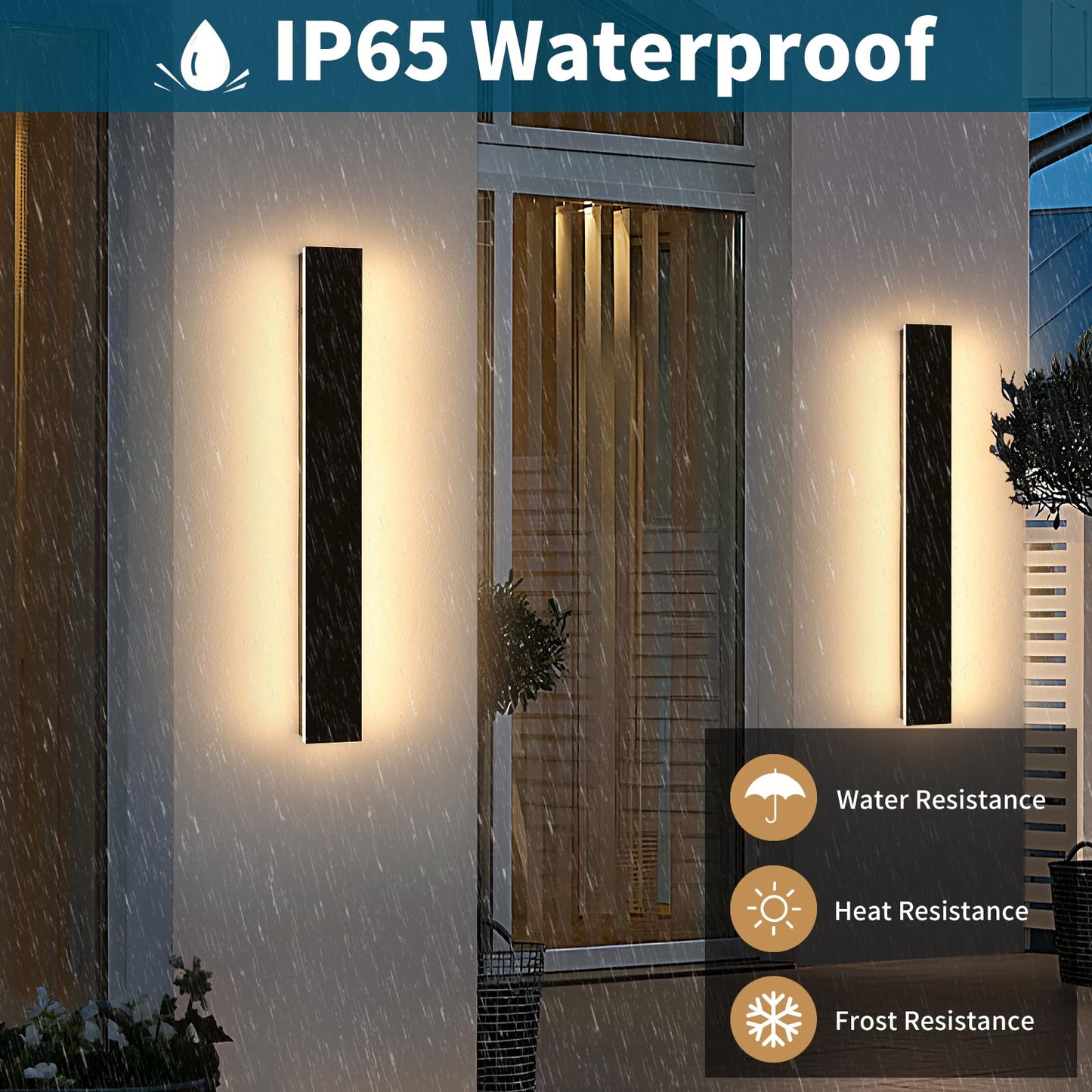 Daoseolo 2 Pack Outdoor LED Wall Sconce, Dimmable 3000K-6000K, 31.4inch, Black Aluminium, IP65 Waterproof, Model TC-CB
