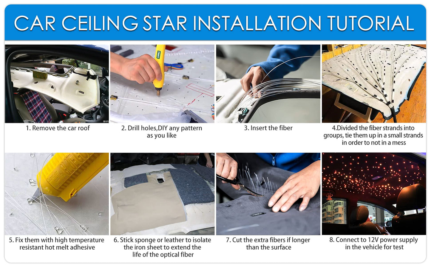 Atokee 16W Twinkle 650Pcs Starlight Headliner Kit 0.03In 13.1Ft Fiber Strands Small Size Star Lights For Car Roof With Remote Control/Bluetooth App