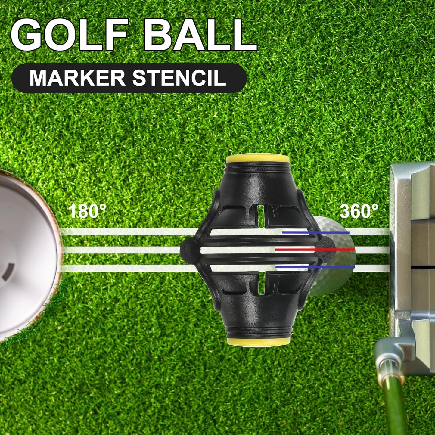 PATIKIL Golf Ball Marker Stencil 360 Degree Triple Track Golf Ball Alignment Marking Tool Line Drawing Marker with Marker Pens for Men Women