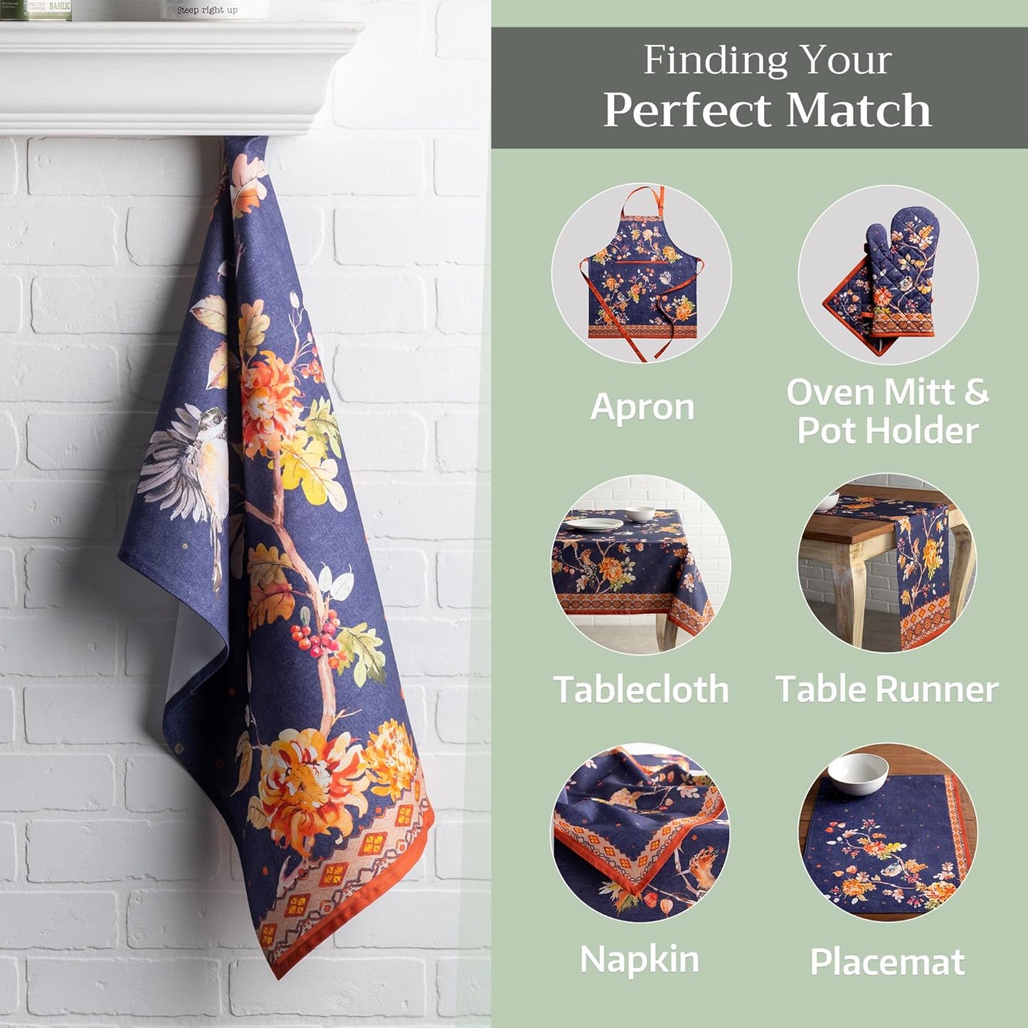 Maison d' Hermine Kitchen Towels Set of 3 100% Cotton 20" x 27.5" Reusable Cloth Tea Dish Towels Absorbent with Hanging Loop for Kitchen Dining Thanksgiving Christmas Decorations (Kelim - Infinity)