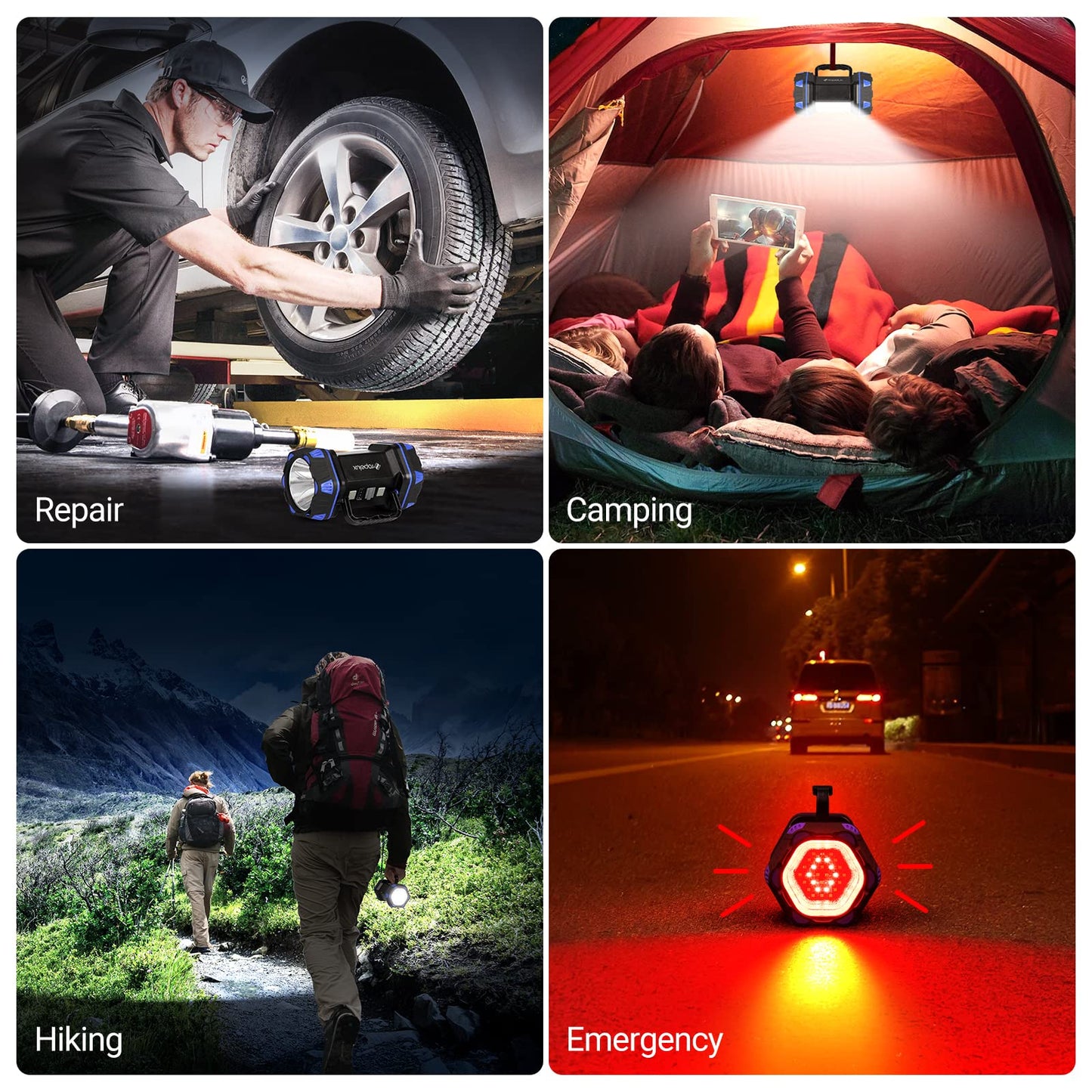 ropelux LED Camping Lantern 1500LM, 8 Light Modes, 1PACK, Blue, Model HC-262, Rechargeable, Portable Flashlight