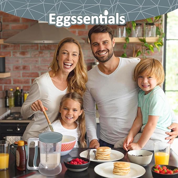 Eggssentials Pancake Dispenser – Easy Control Cake Mix Dispenser for Baking – Drip-Free Muffin & Cupcake Batter Dispenser with Handle – Great for Griddle Pancakes - Grey Color