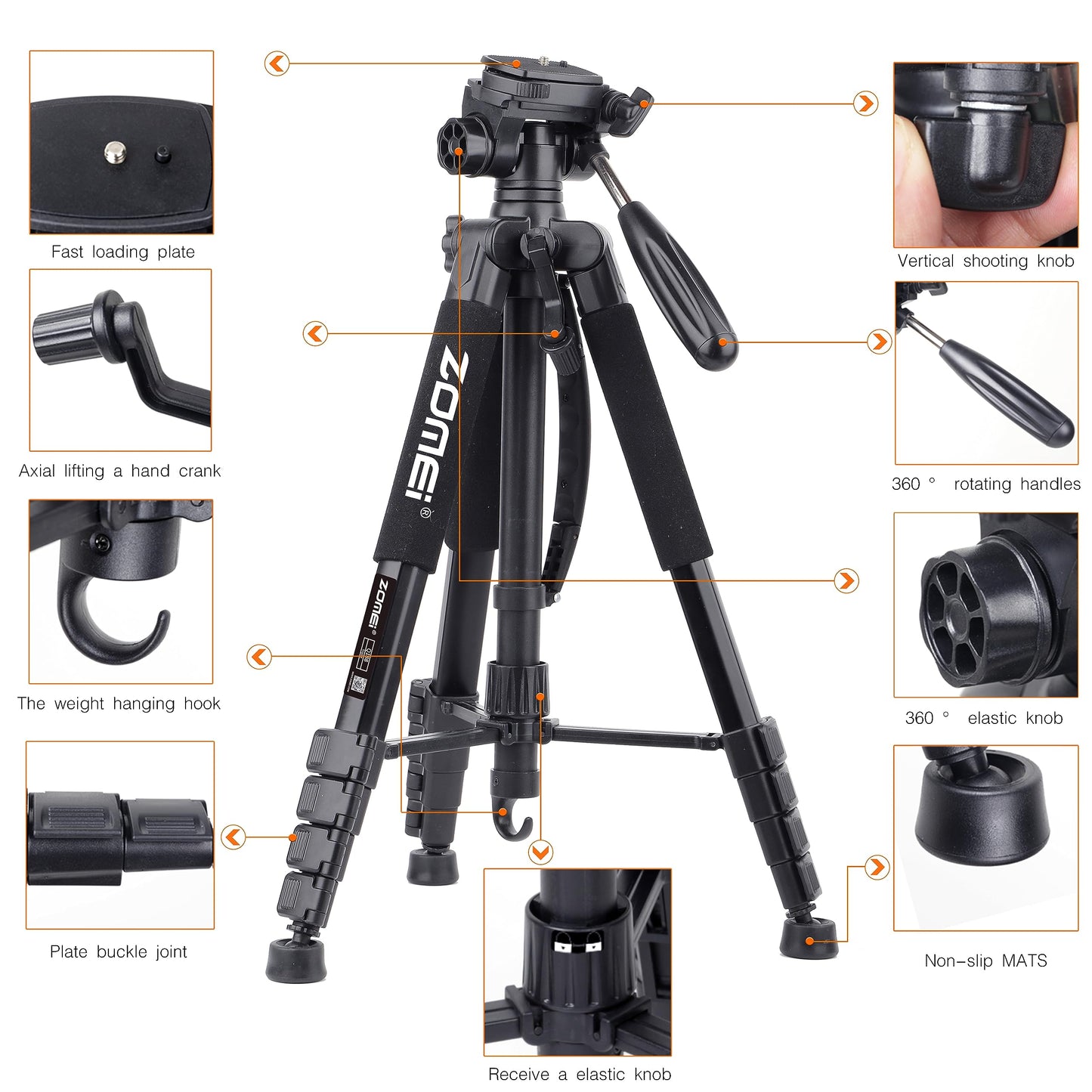 Zomei Tripod 74 Camera Tripod, Aluminum Professional Heavy Duty Camera Tripod Stand, Tripod For Camera Dslr Slr With Carry Ba
