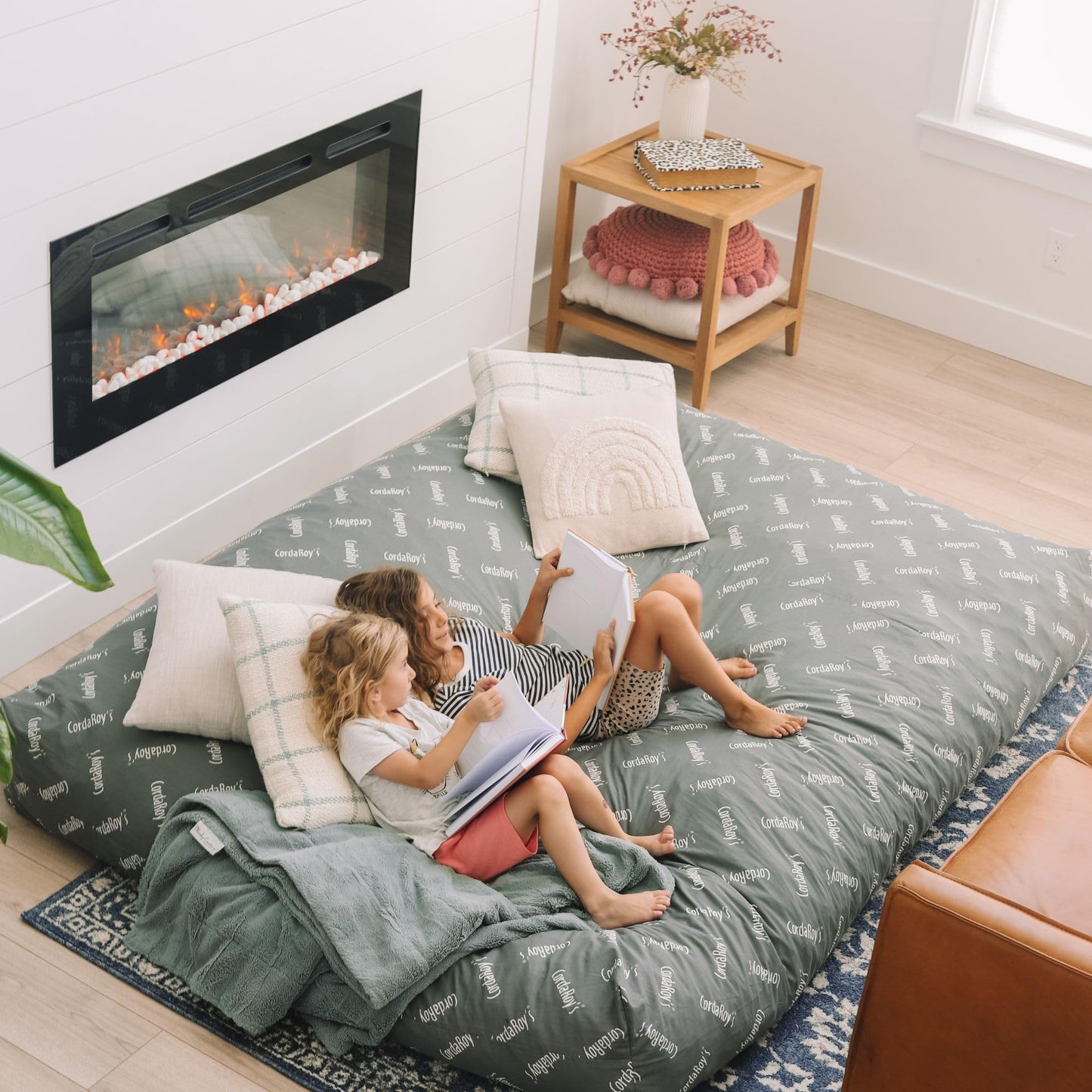 CordaRoy's Faux Fur Bean Bag Chair, Convertible Chair Folds from Bean Bag to Lounger, As Seen on Shark Tank, Black - Queen Size