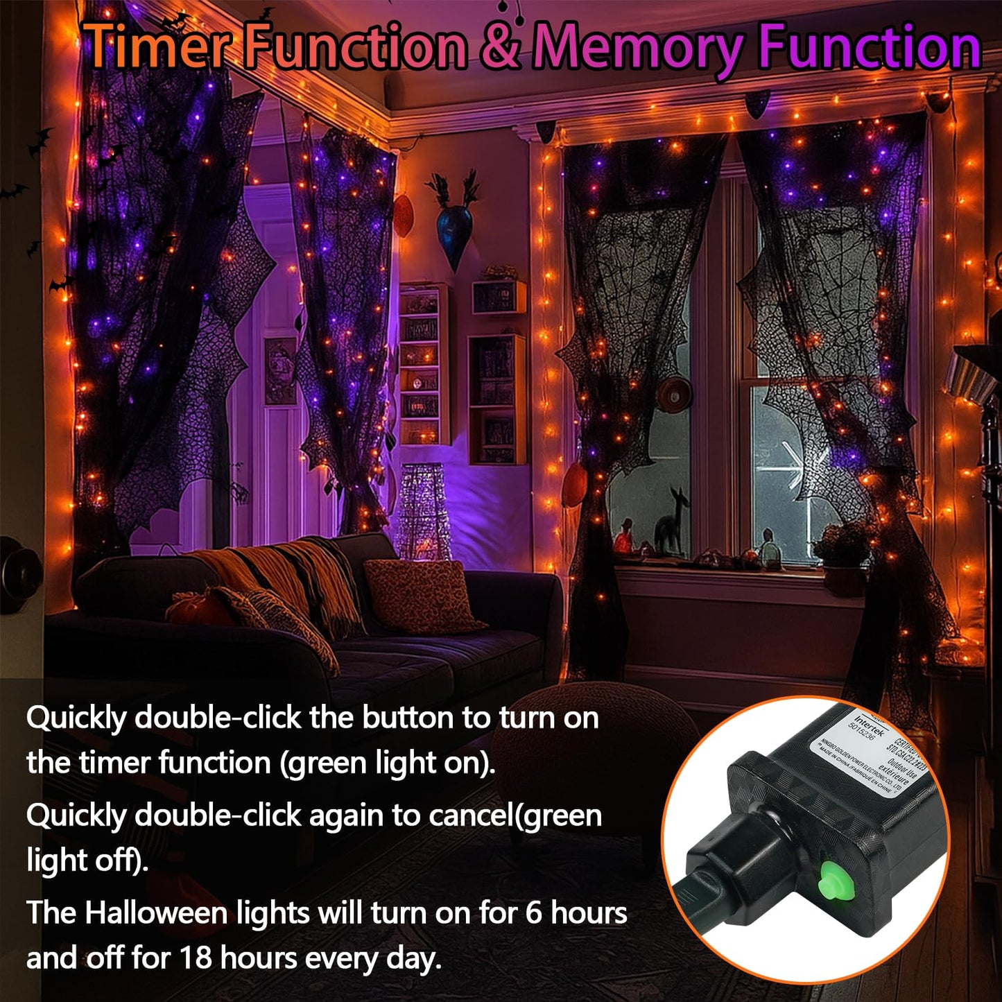 SANJICHA Halloween String Lights 200 LED, 66FT Waterproof, Orange and Purple, 13 Modes, Clear Wire, Model MLS-D29V6WUC-O