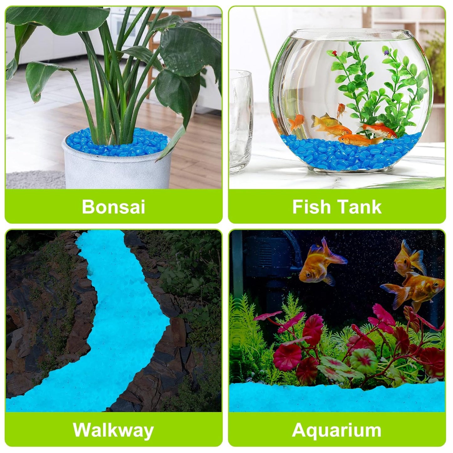 500pc Blue Glow Stones Glow in The Dark Pebbles Blue Fish Tank Rocks Luminous Stones for Walkway Pathway Backyard Glow in The Dark Rocks Outdoor Glowing Rocks for Garden Aquarium Lawn,Blue
