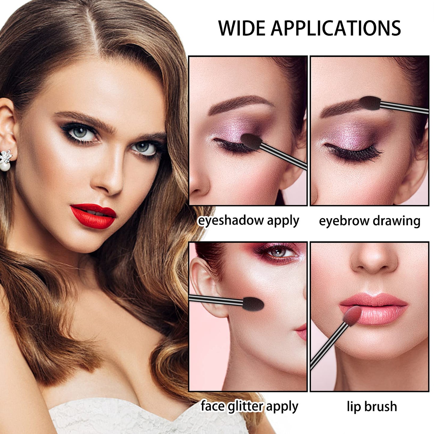 Ponpon 200Pcs Eyeshadow Applicators Dual Sides Eye Sponge Applicators Disposable Eyeshadow Brush for Girls Lady Women Makeup