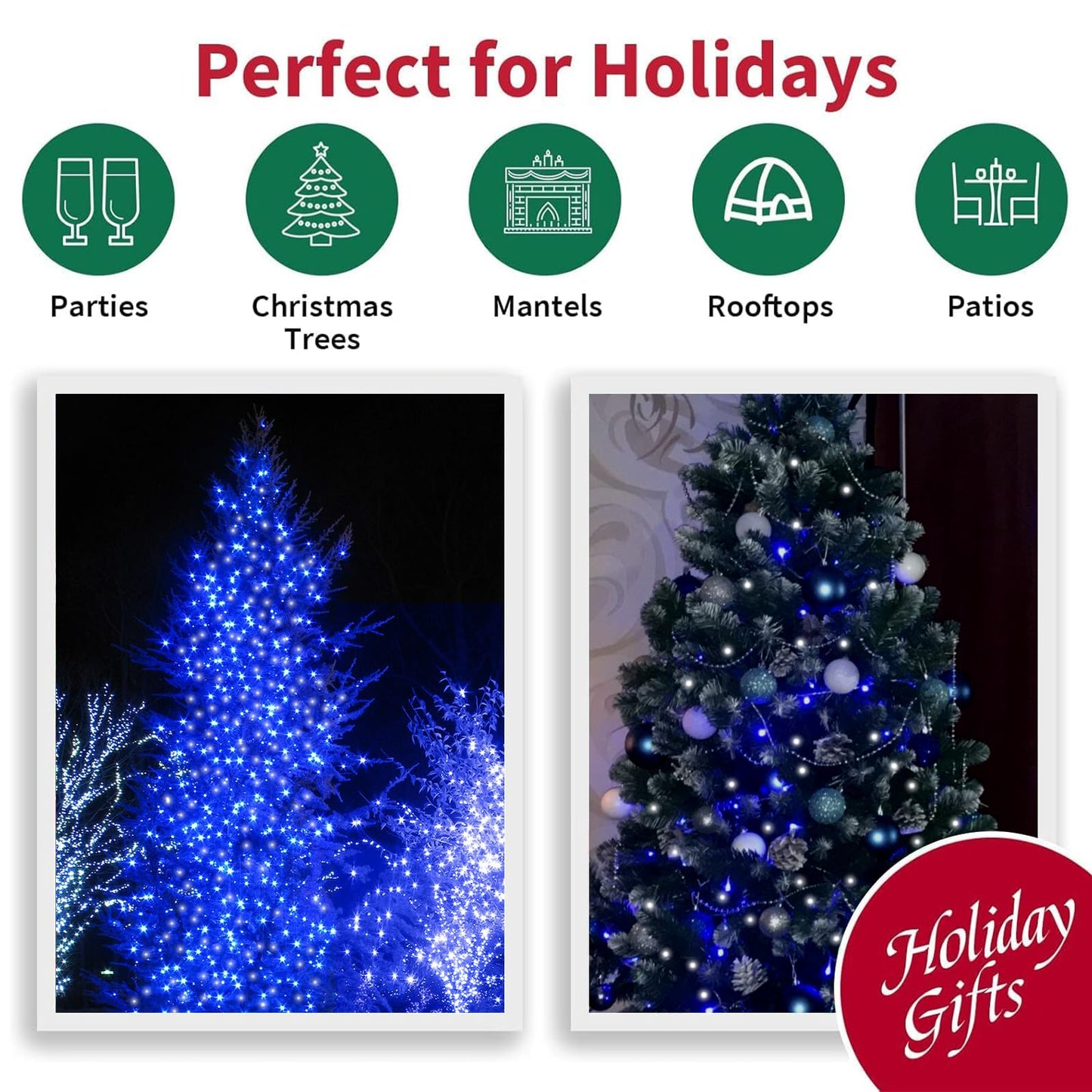 Lamphome 33Ft Christmas Decorative Mini Lights 100 Led Transparent Wire Fairy Starry String Lights Plug In 16 Lighting Modes For Outdoor Xmas Tree Wedding Party Decoration (White+Blue)
