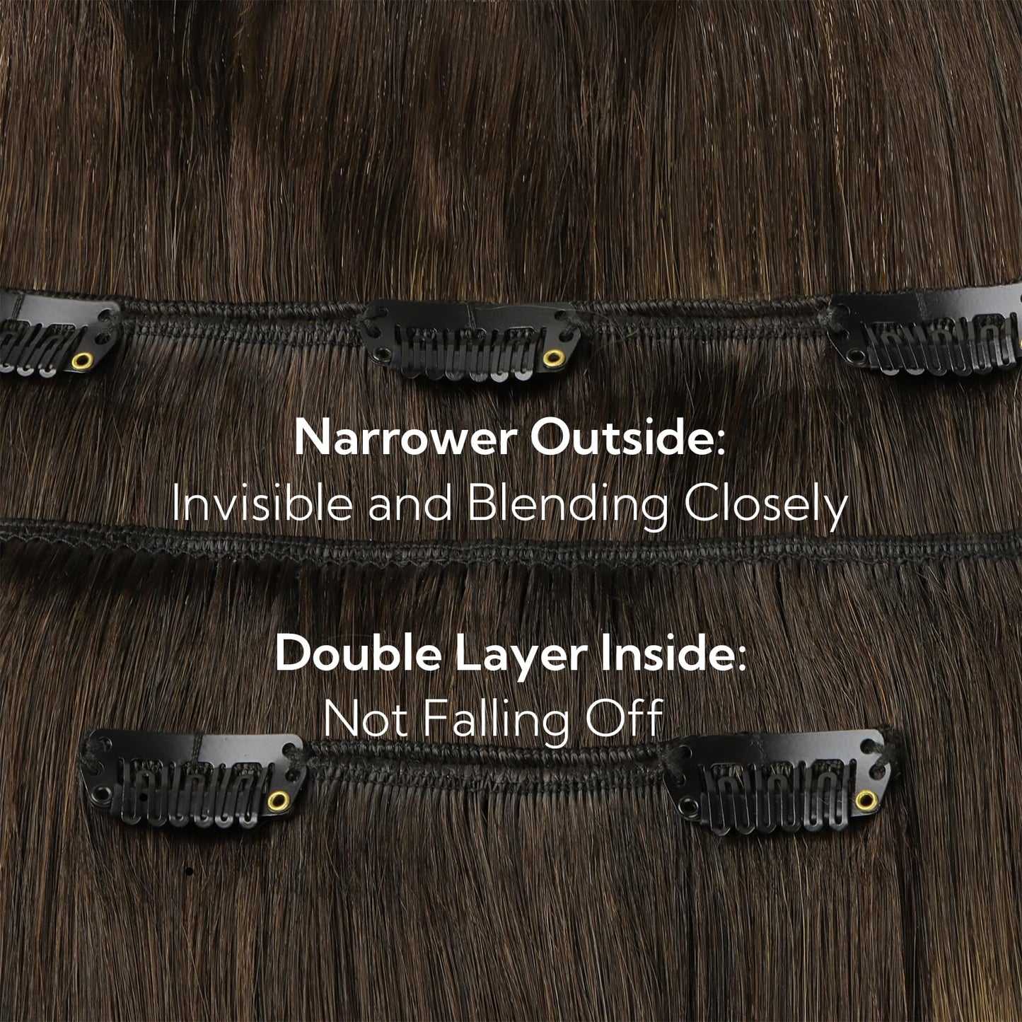 HOTBANANA Clip in Hair Extensions Real Human Hair, 145g 7pcs 24 inch Dark Brown to Chestnut Brown Clip in Human Hair Extensions
