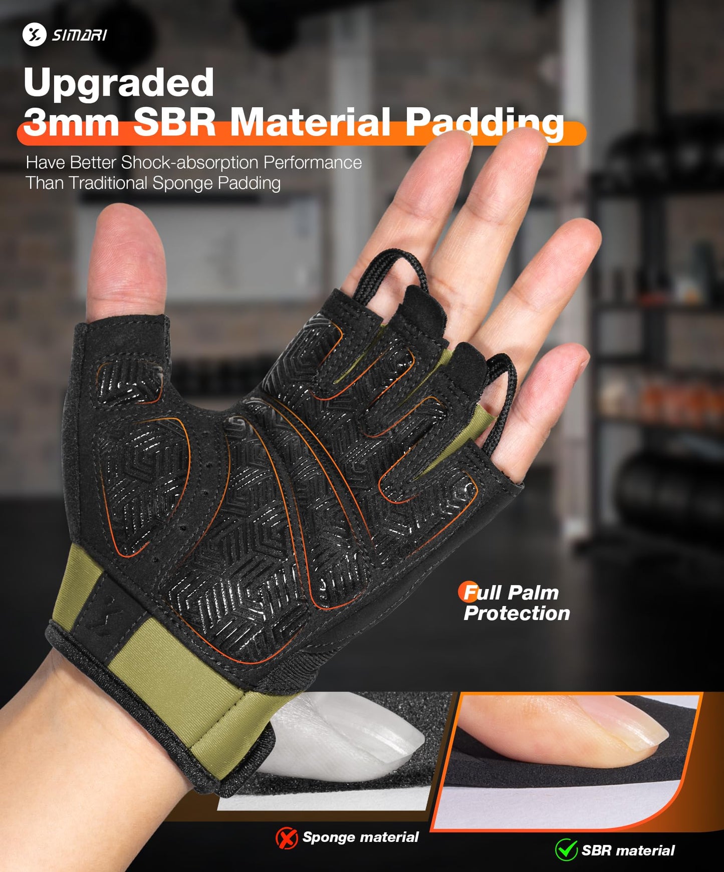 SIMARI Breathable Workout Gloves for Men & Women, Weight Lifting Gloves with Padded, Grip, Full Palm Protection, Gift for Gym Exercise, Cycling, Weightlifting Training, Fitness, Green, Size M