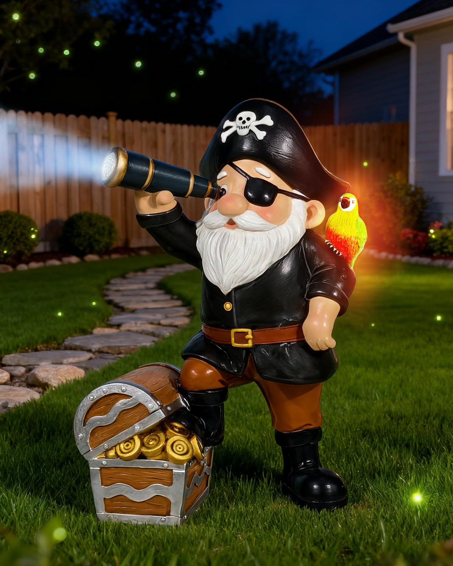 Miggley Solar Pirate Gnome Statue - Whimsical Outdoor Garden Decor For Yard Patio Lawn Backyard - Ideal Gift For Women Garden Lovers Moms Birthdays