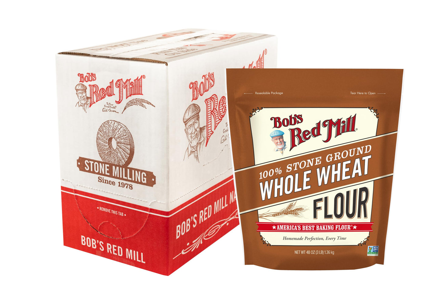 Bobs Red Mill Whole Wheat Flour 3 Pound (Pack of 4) - Whole Grain Non-GMO Vegan