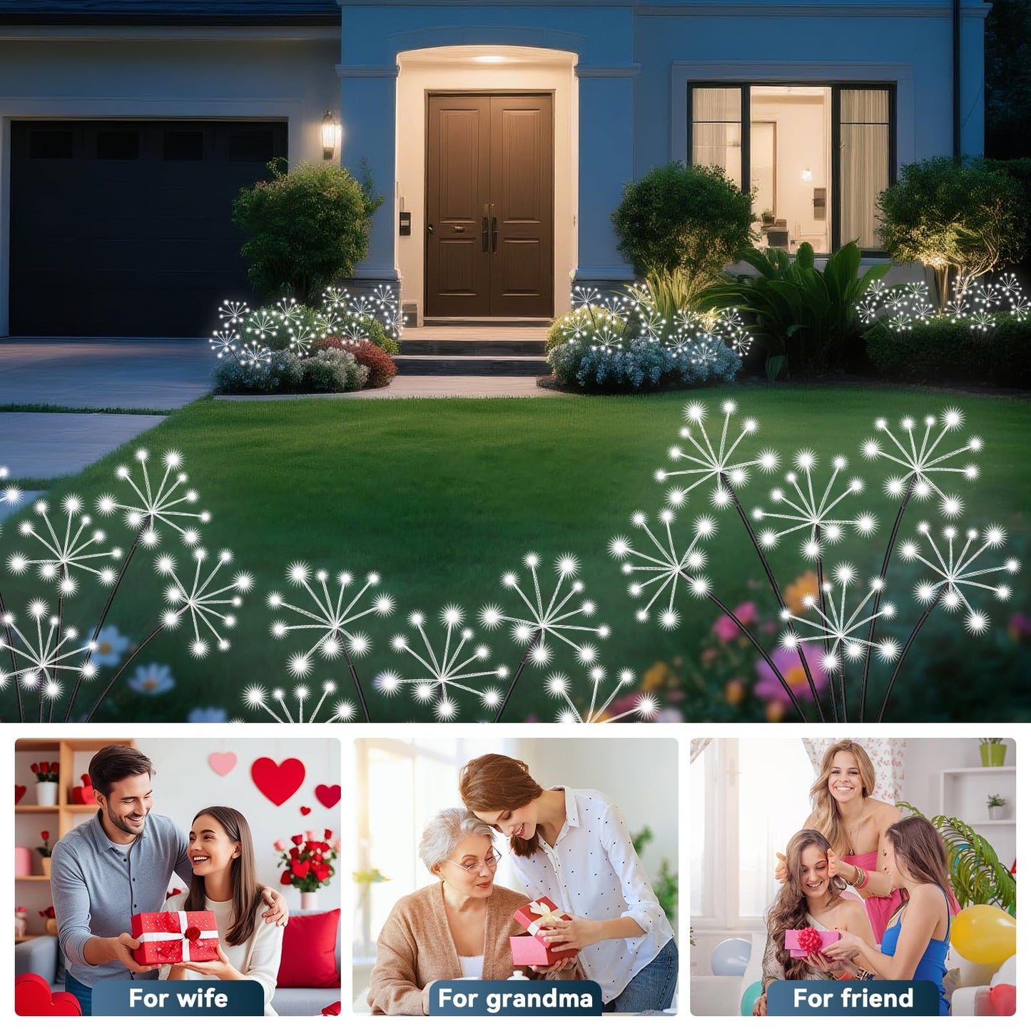 Solar Garden Lights 2 Pack Waterproof Swaying Starburst Light Solar Outdoor Lights For Yard Patio Walkway Pathway Party Wedding Decoration Unique Gifts For Women White