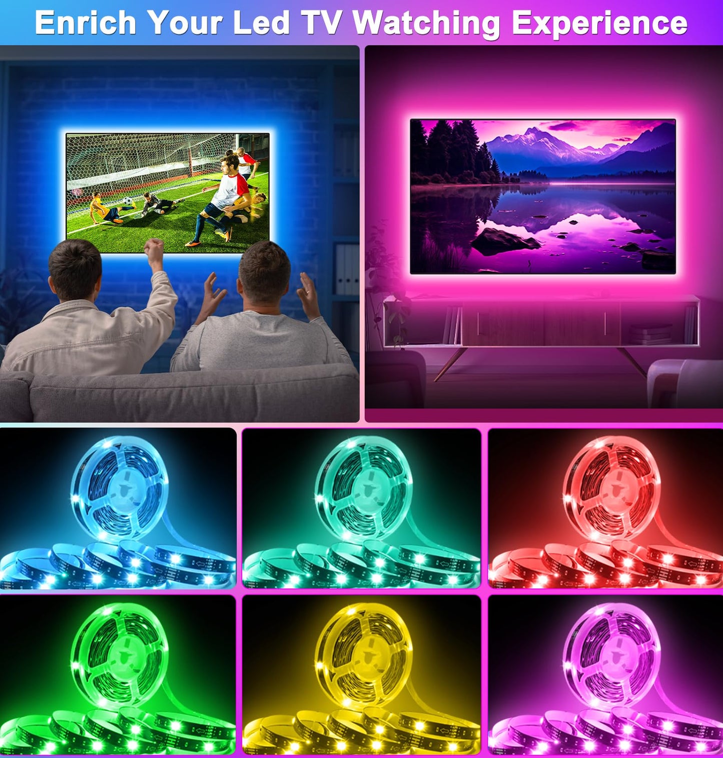KeShu TV Led Lights USB Powered, RGB Backlight Strip 13.1ft for 43-55in TVs, Multicolor, Model st-ting-l287