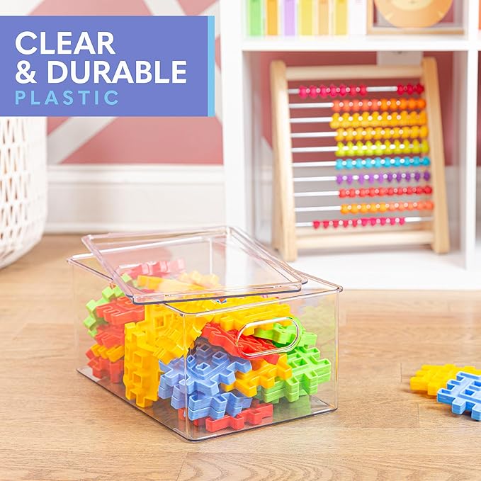 primebox Plastic Clear Stackable Storage Bins with Lids. Great for Pantry or Kitchen Organization. Fridge Organization Containers. Cabinet, Bathroom Organizer. 4 Pack