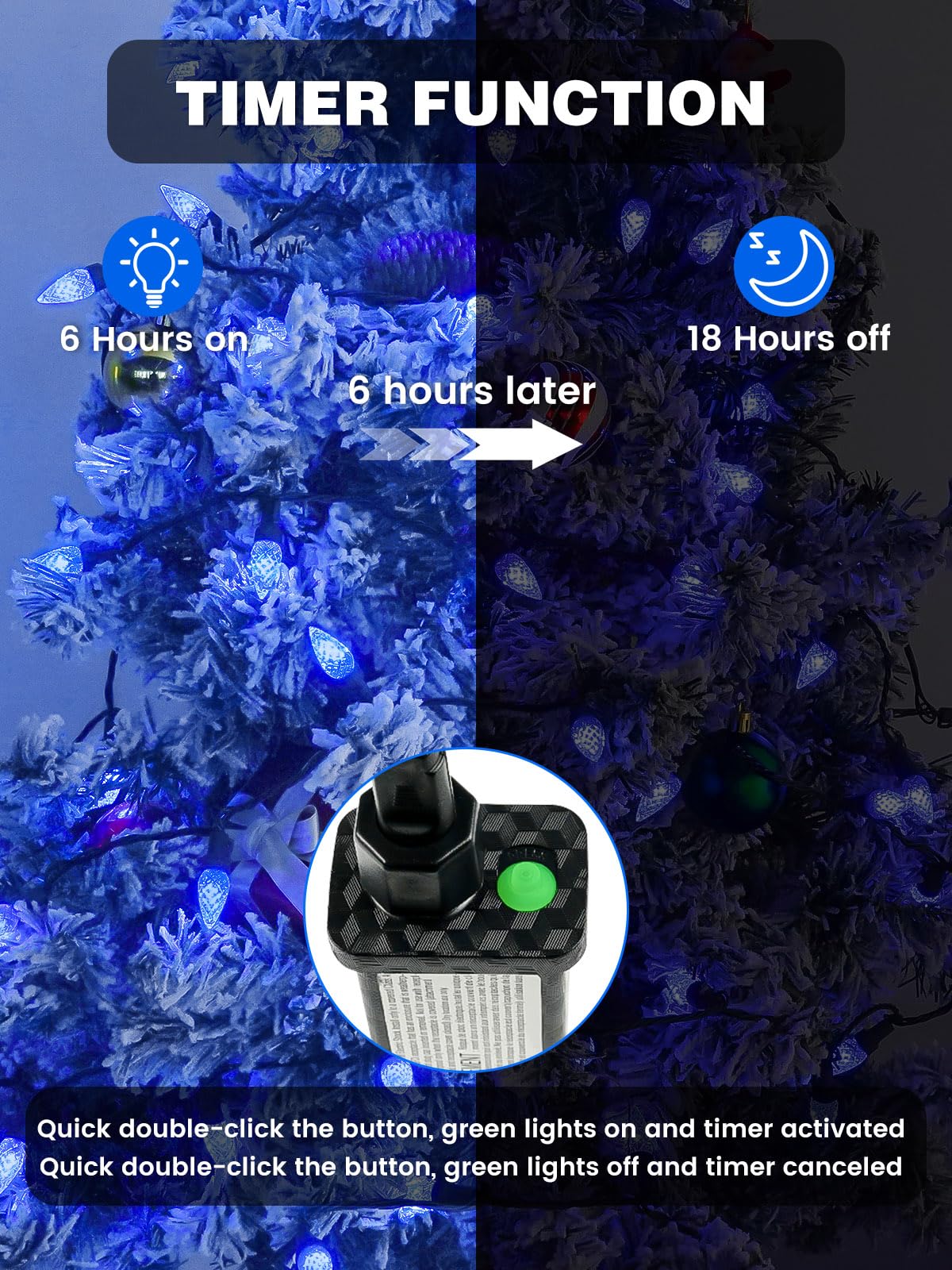 2 Pack C6 Christmas Lights Outdoor Indoor Total 200 Led 66 Ft Connectable Christmas String Lights With Timer & 13 Modes Waterproof Twinkle Light For Xmas Tree Yards Party Wedding Decorations (Blue)