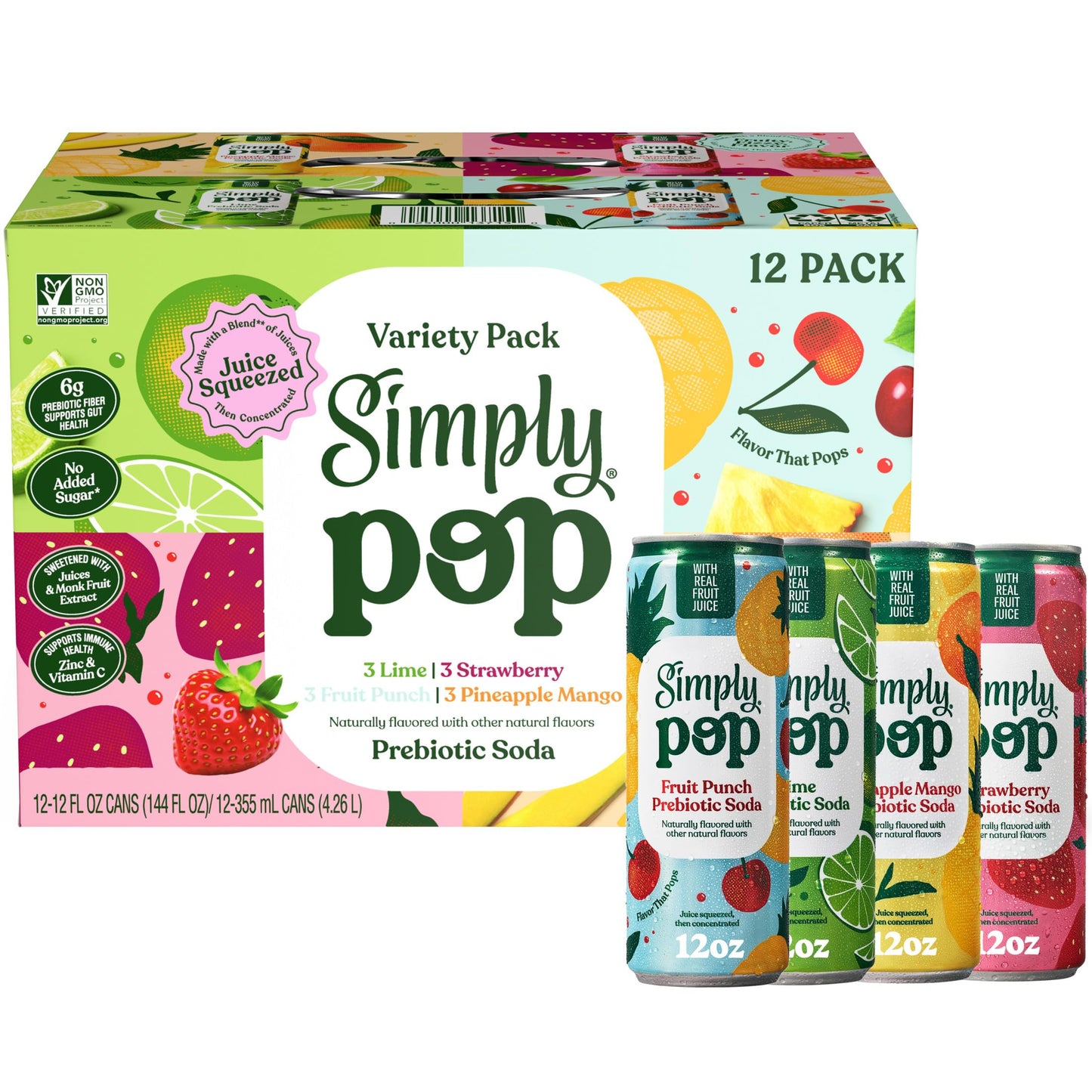 Simply POP Prebiotic Soda Variety Pack Cans 12 fl oz 12 Pack