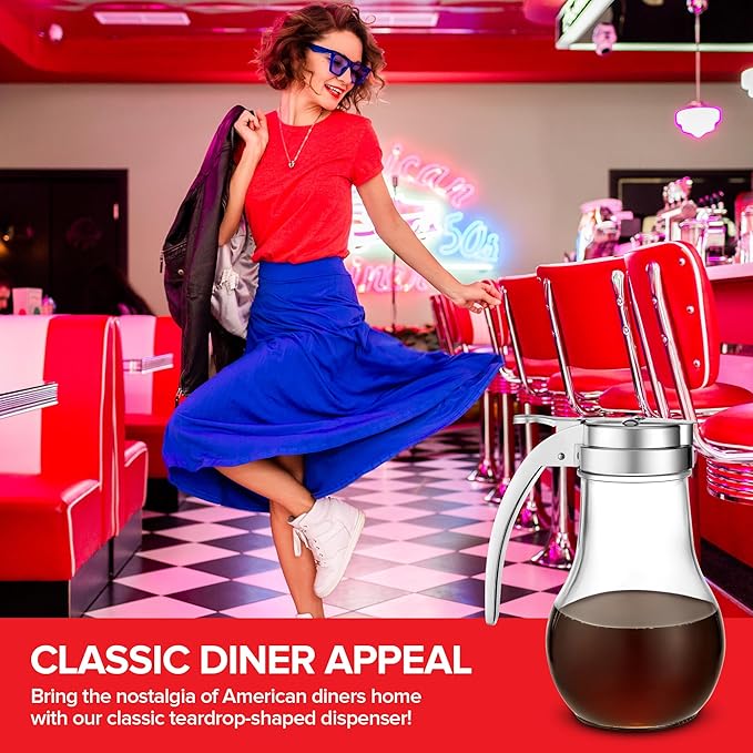 14 oz Glass Syrup Dispenser, No Drip Glass Syrup Bottle for Maple Syrup, Honey Dispenser, Pancake Mix, or Sugar, Dishwasher Safe Glass Syrup Container with Metal Easy Pour Lid, 14 Ounces (414mL)