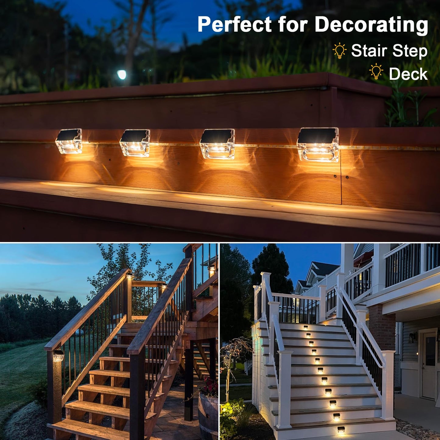 Qualdout Solar Fence Lights, 12 Pack Waterproof Outdoor Deck Lights, Acrylic, Warm White, Model LT0024712
