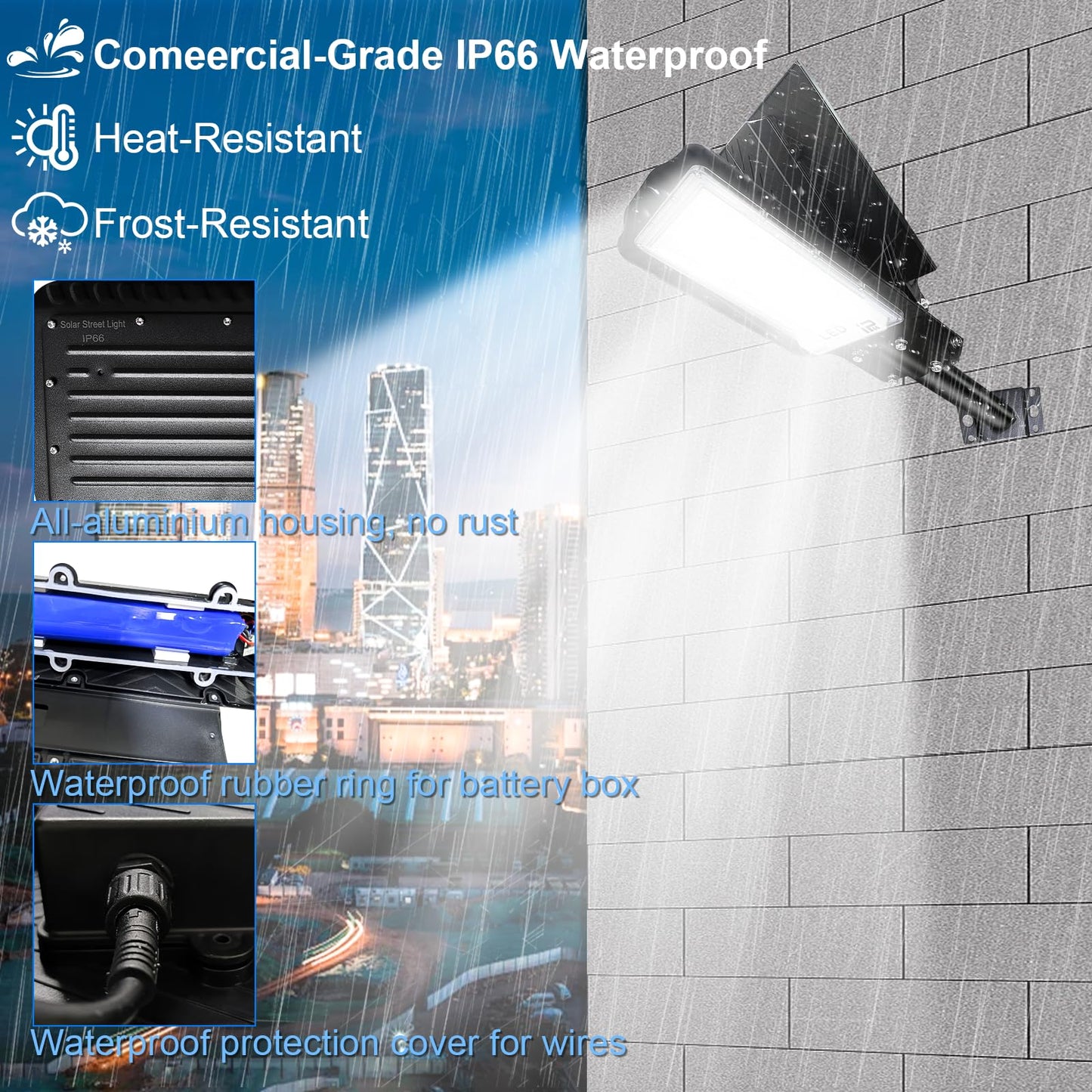 Indmird Solar Street Light, 20000LM, IP66 Waterproof, Motion Sensor, Remote Control, Aluminum, White Light, Model CHX003