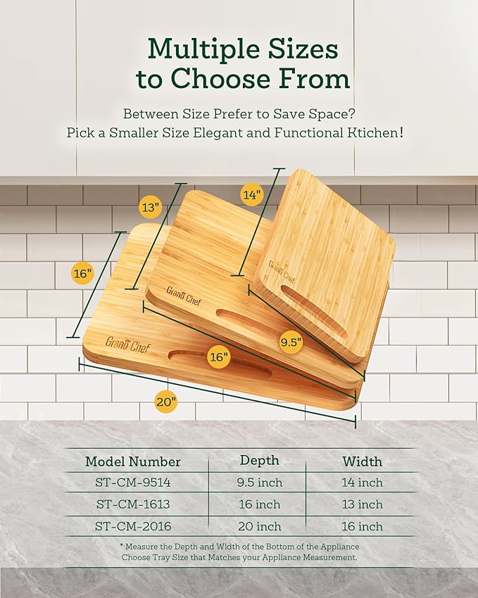 Bamboo Appliance Slider, Sliding Tray for Coffee Maker, Kitchen Countertop Appliance Rolling Tray, Coffee Pot Slider Tray with Rubber Wheels, Biggest (20"D x 16"W)