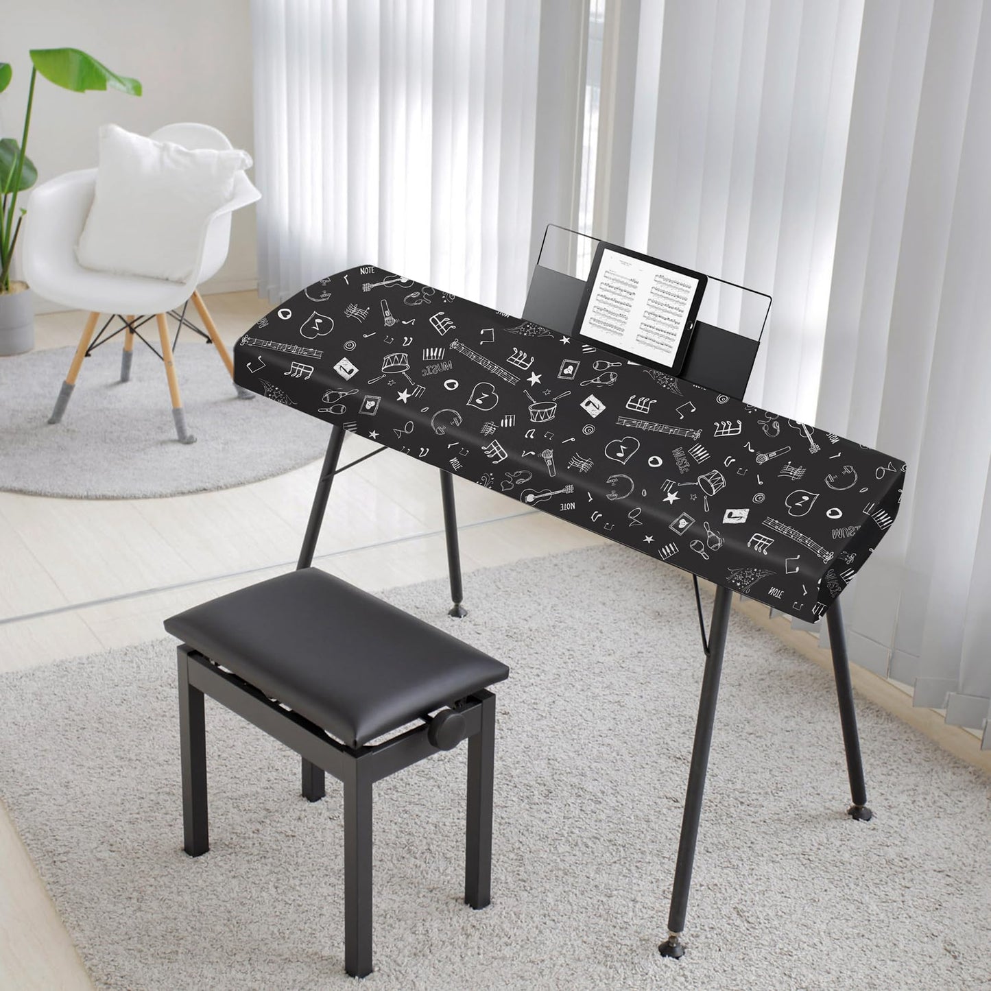 Explore Land Stretchy 88 Keys Piano Keyboard Dust Cover With Music Stand Opening For Digital Electronic Piano (Music)