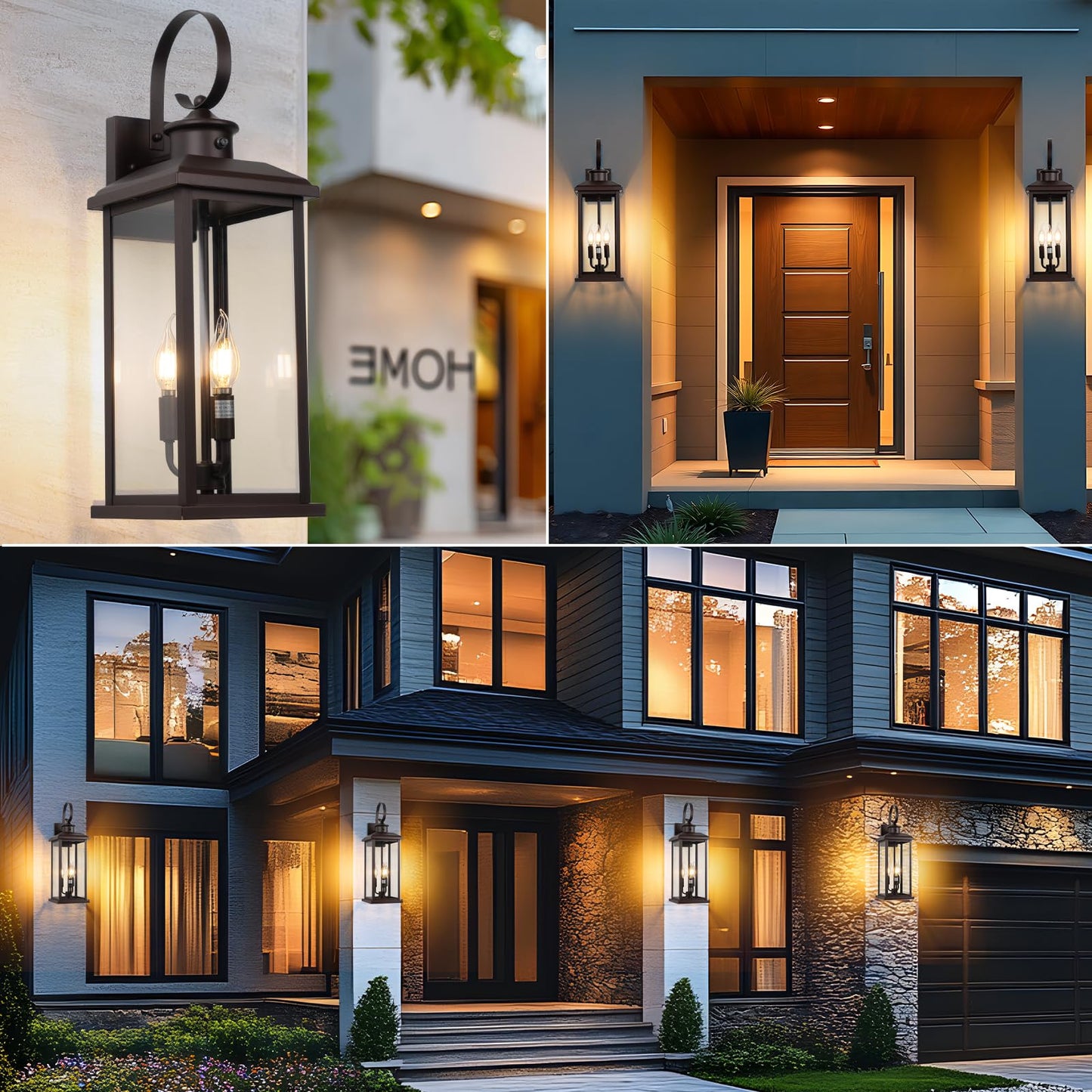 Siafavoi 2Pack Dusk To Dawn Outdoor Wall Light Fixture 24In Bronze Large 3-Light Modern Porch Lantern Waterproof Exterior Lighting Sconce Wall Mount Outside Lamp For House Garage Patio E12 Base