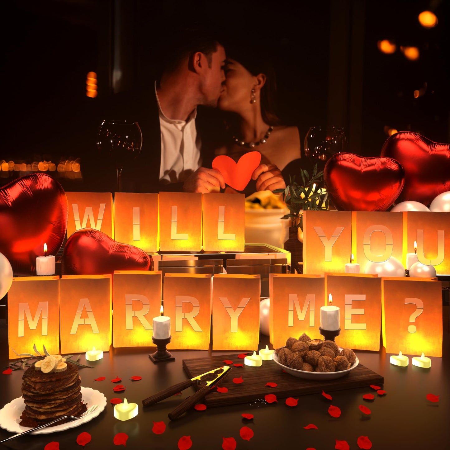 Will You Marry Me ? Light Up Letters Include Light Up Letters With Tea Lights Candles Latex Balloons Aluminum Balloons And Rose Petals Anniversary And Valentines Day Decorations For Women